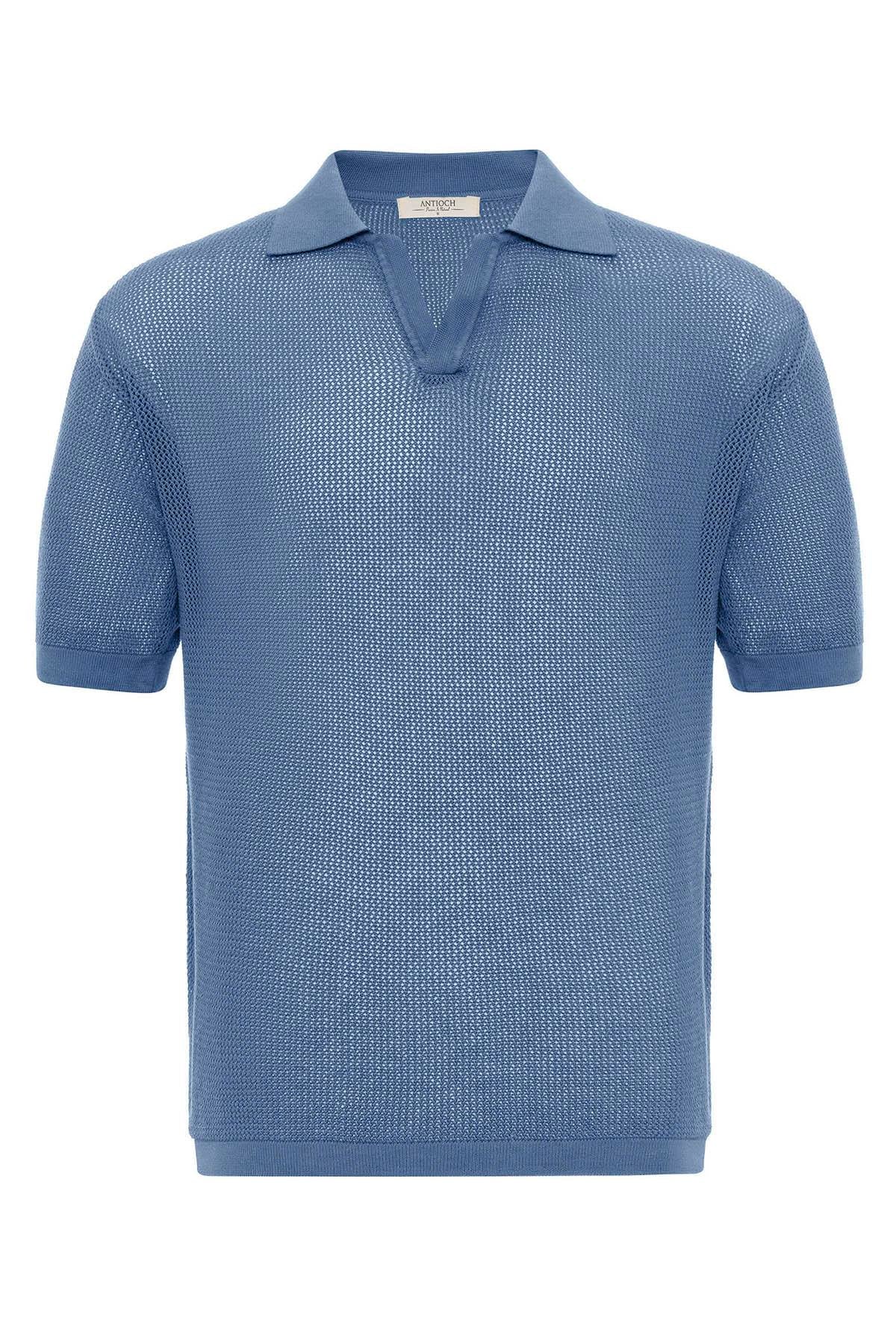 KOALA SYDNEY Men's Indigo Polo Neck Knit T-Shirt