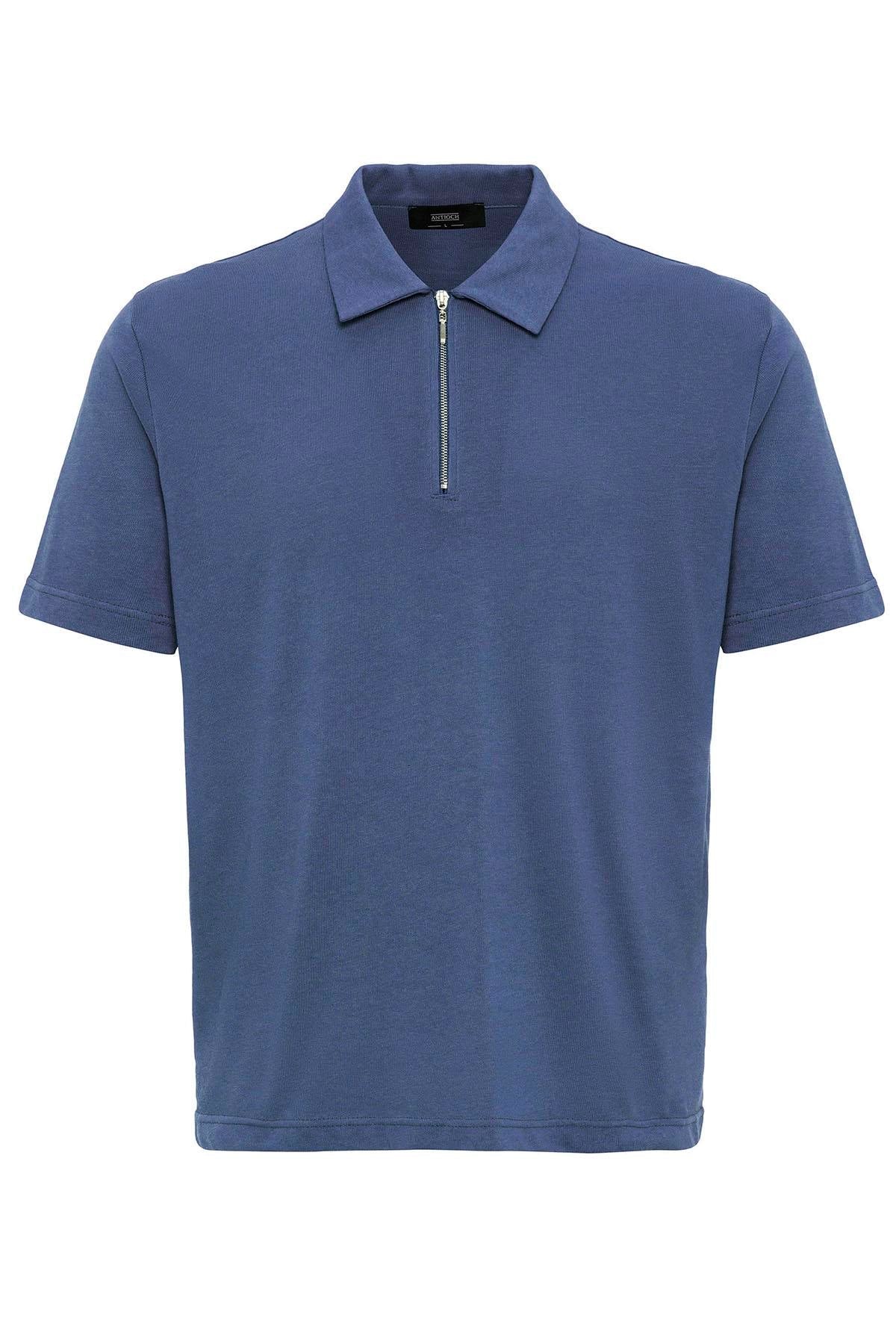 KOALA SYDNEY Men's Indigo Polo Collar Zippered T-Shirt
