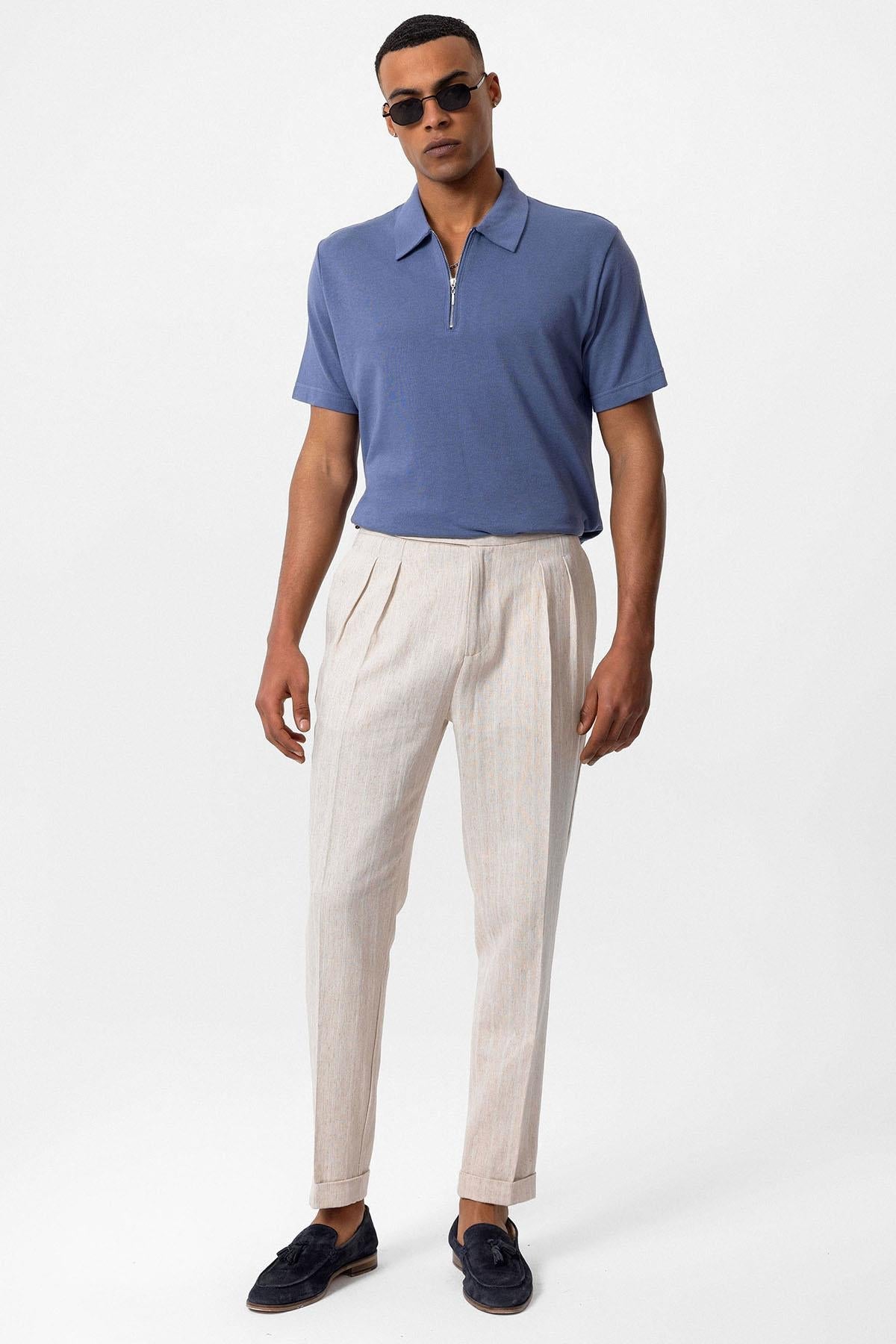 Men's Indigo Polo Collar Zippered T-Shirt