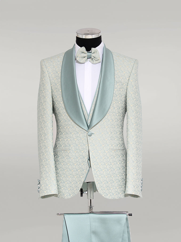 KOALA SYDNEY 3-Piece Textured Satin Lapel Green Men's Tuxedo with Bow Tie