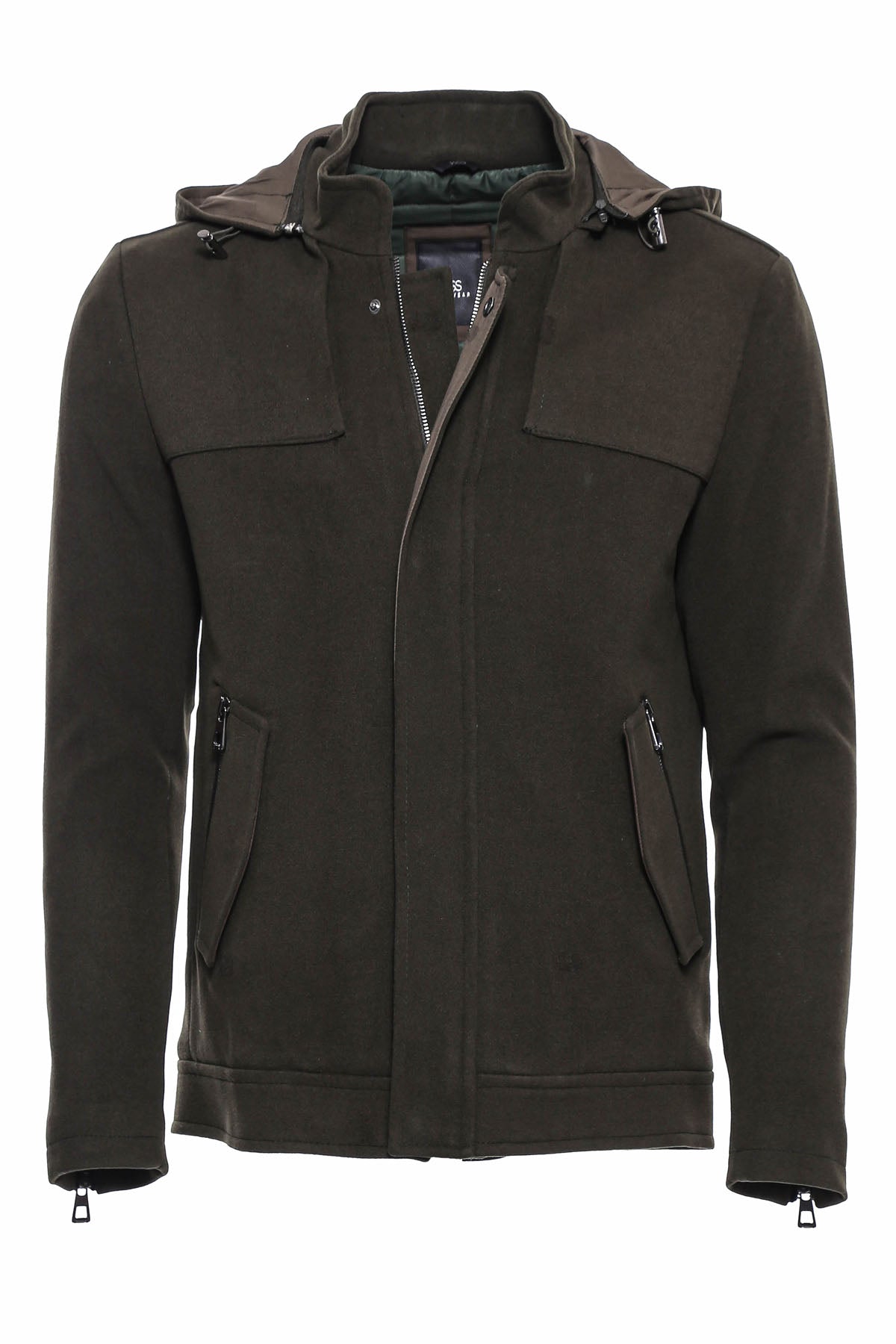 Zippered Sleeve Hooded Green Coat
