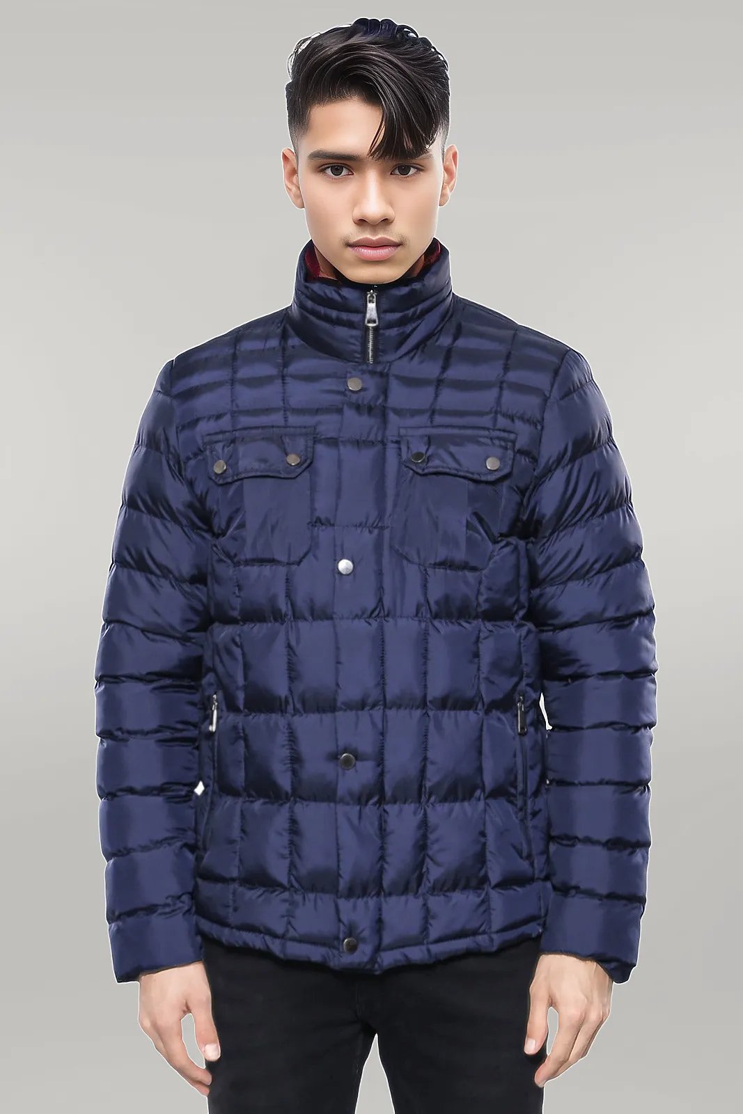 Quilted Navy Blue Men Winter Coat