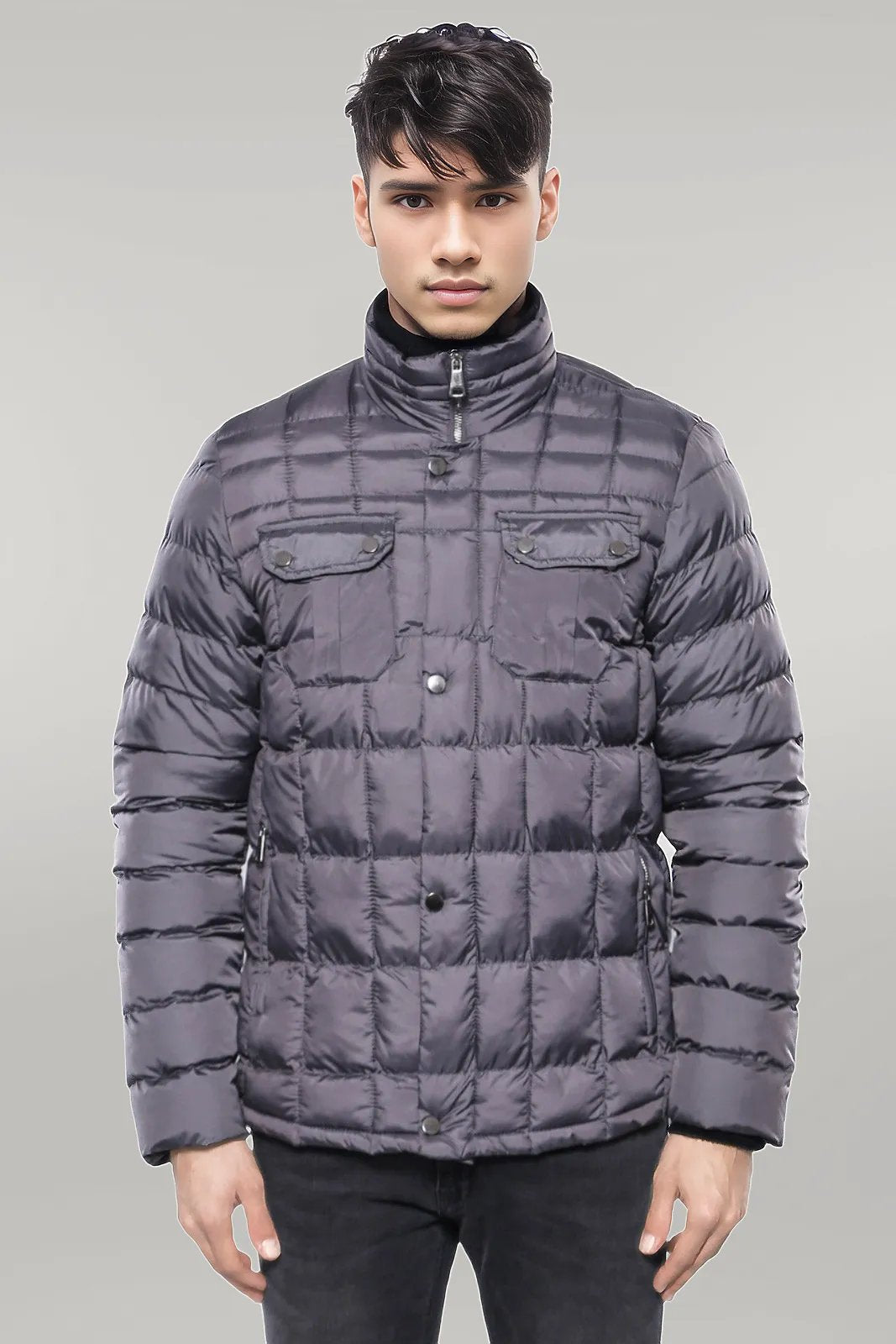 Quilted Grey Men Winter Coat