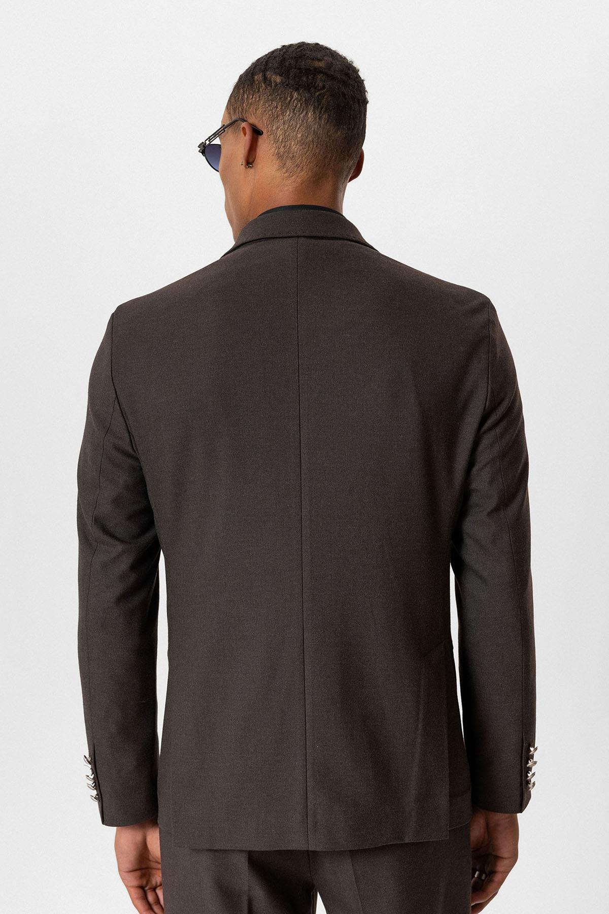 Brown Unlined Double-Breasted Men's Blazer Jacket