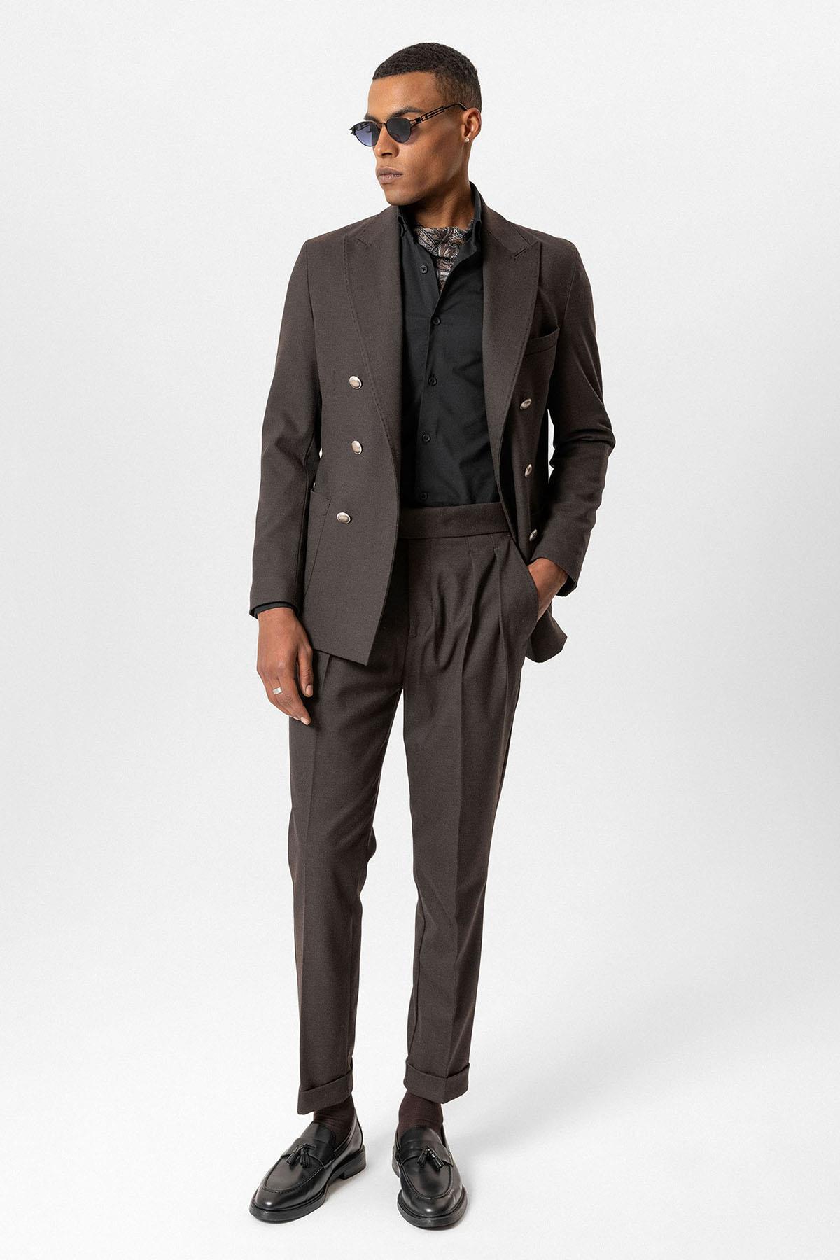 Brown Unlined Double-Breasted Men's Blazer Jacket