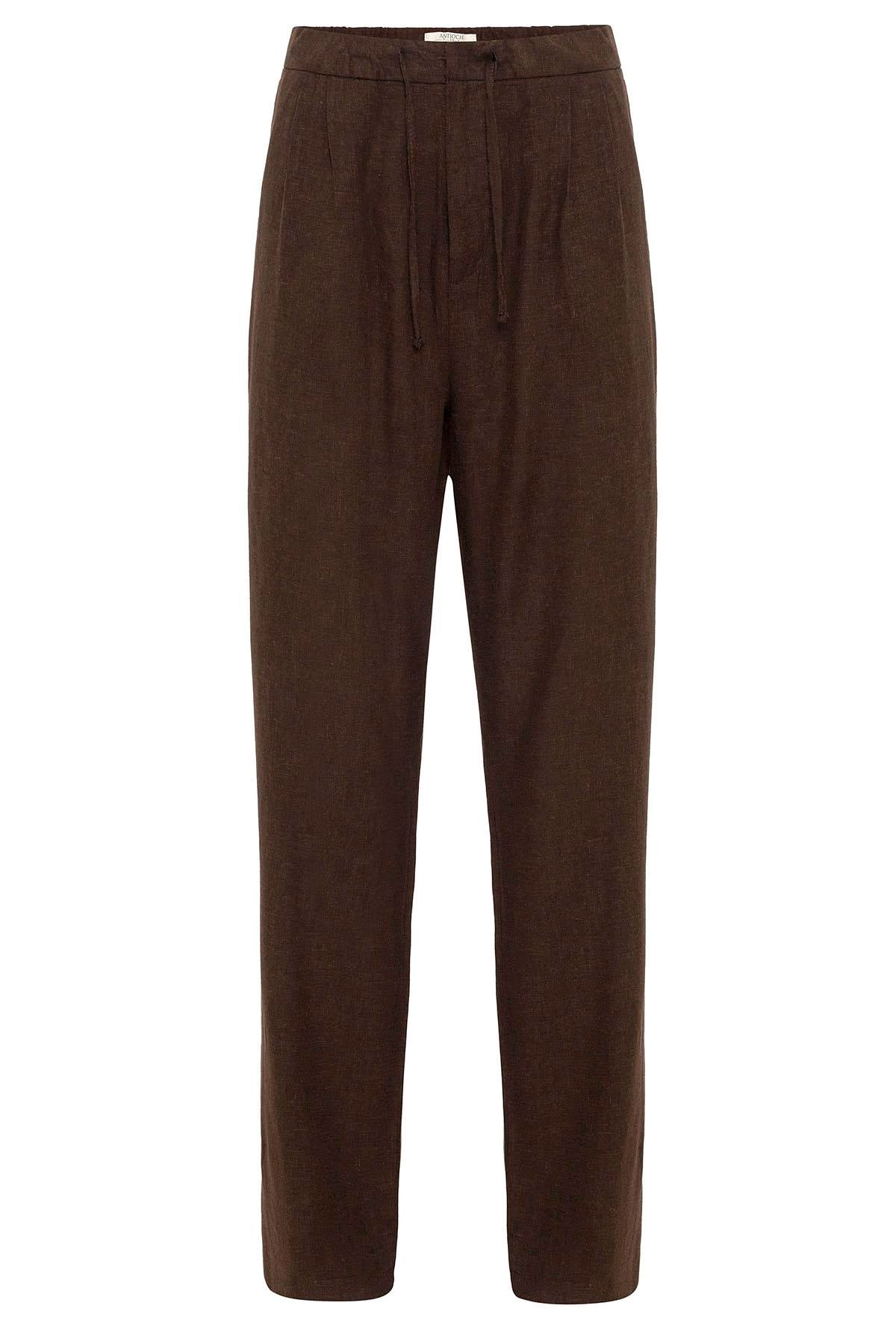 Men's Brown Belted Linen Blend Pants
