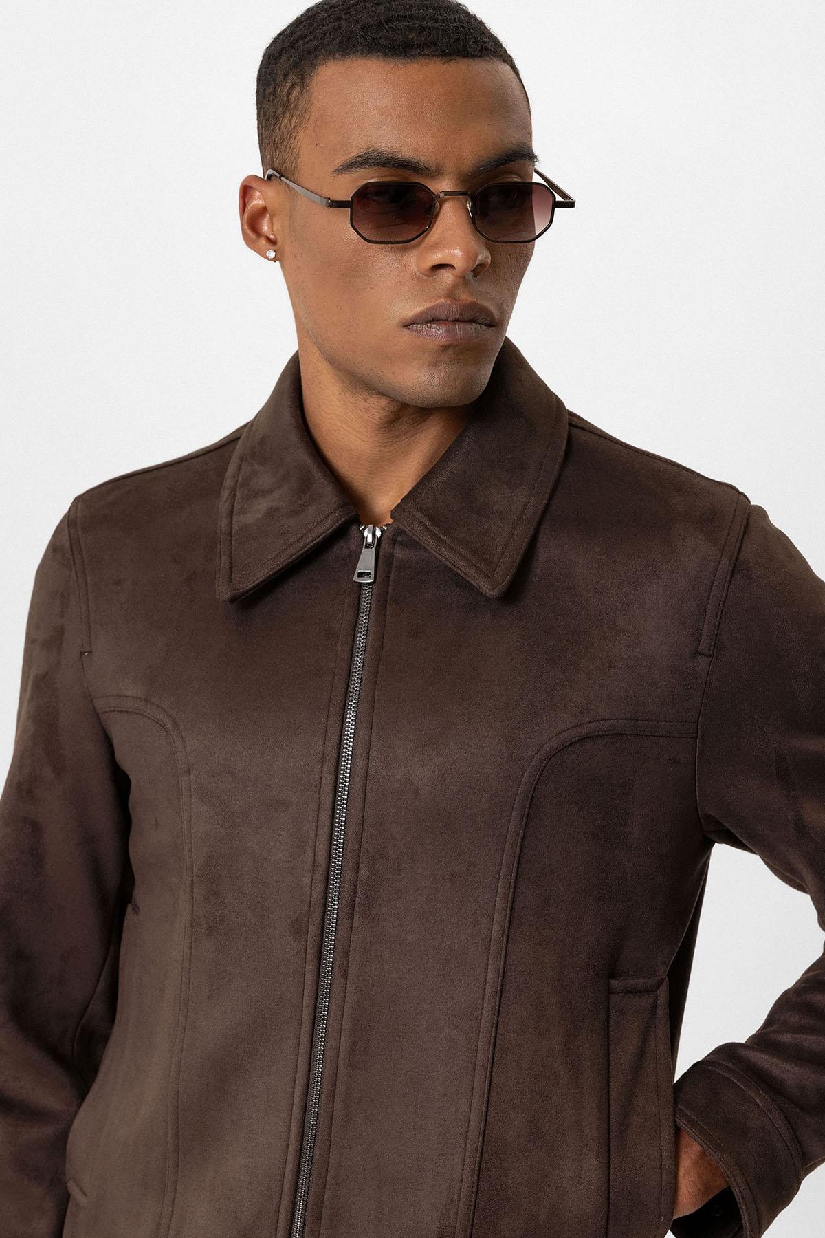 KOALA SYDNEY Brown Crop Fit Suede Men's Jacket -