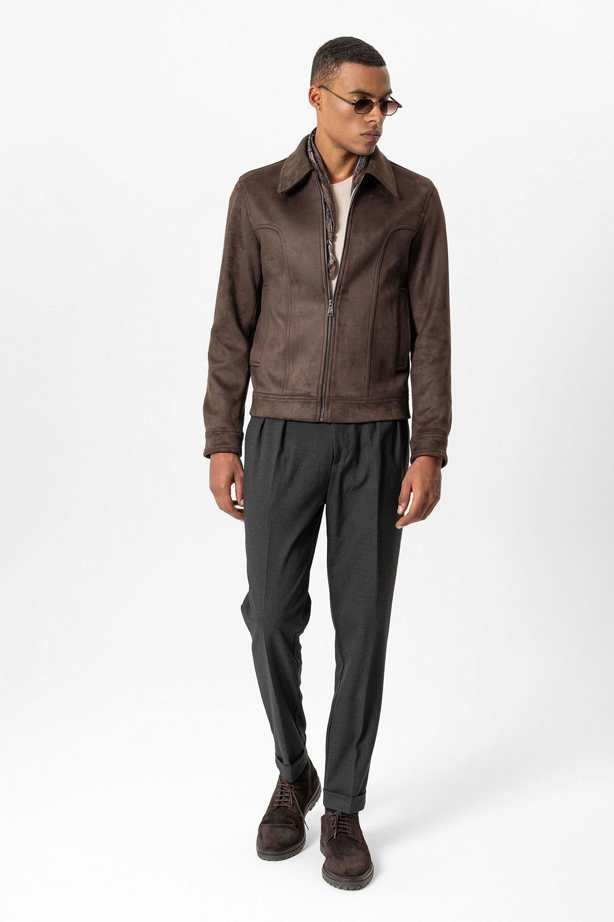 KOALA SYDNEY Brown Crop Fit Suede Men's Jacket -