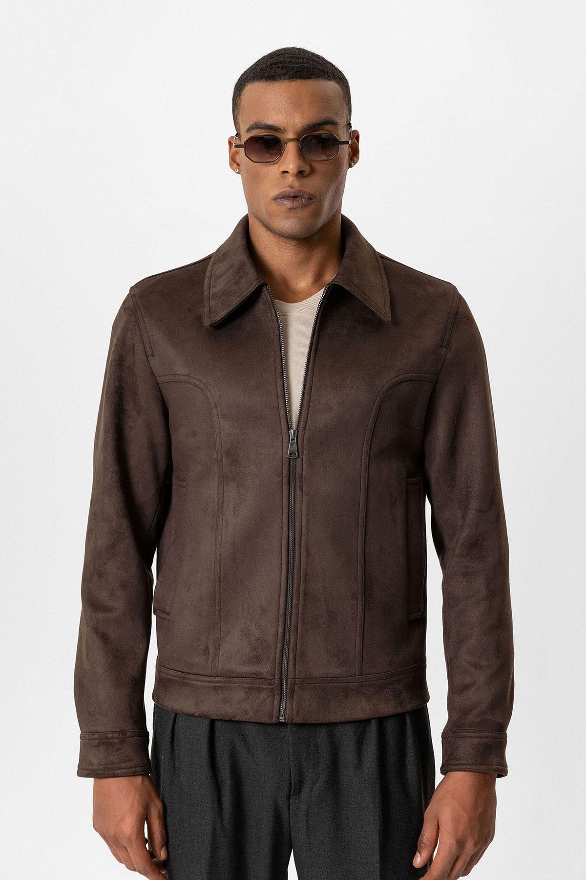 KOALA SYDNEY Brown Crop Fit Suede Men's Jacket -