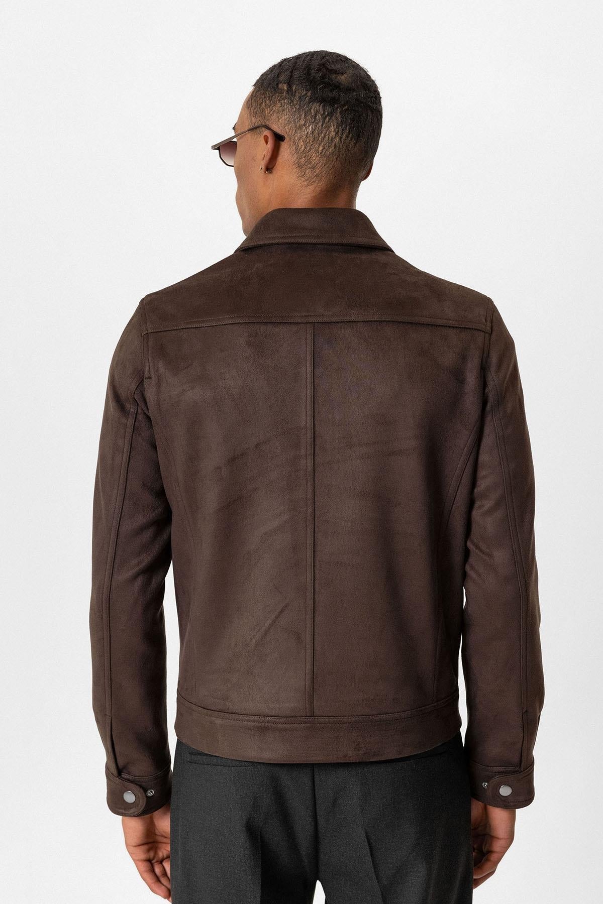KOALA SYDNEY Brown Crop Fit Suede Men's Jacket -