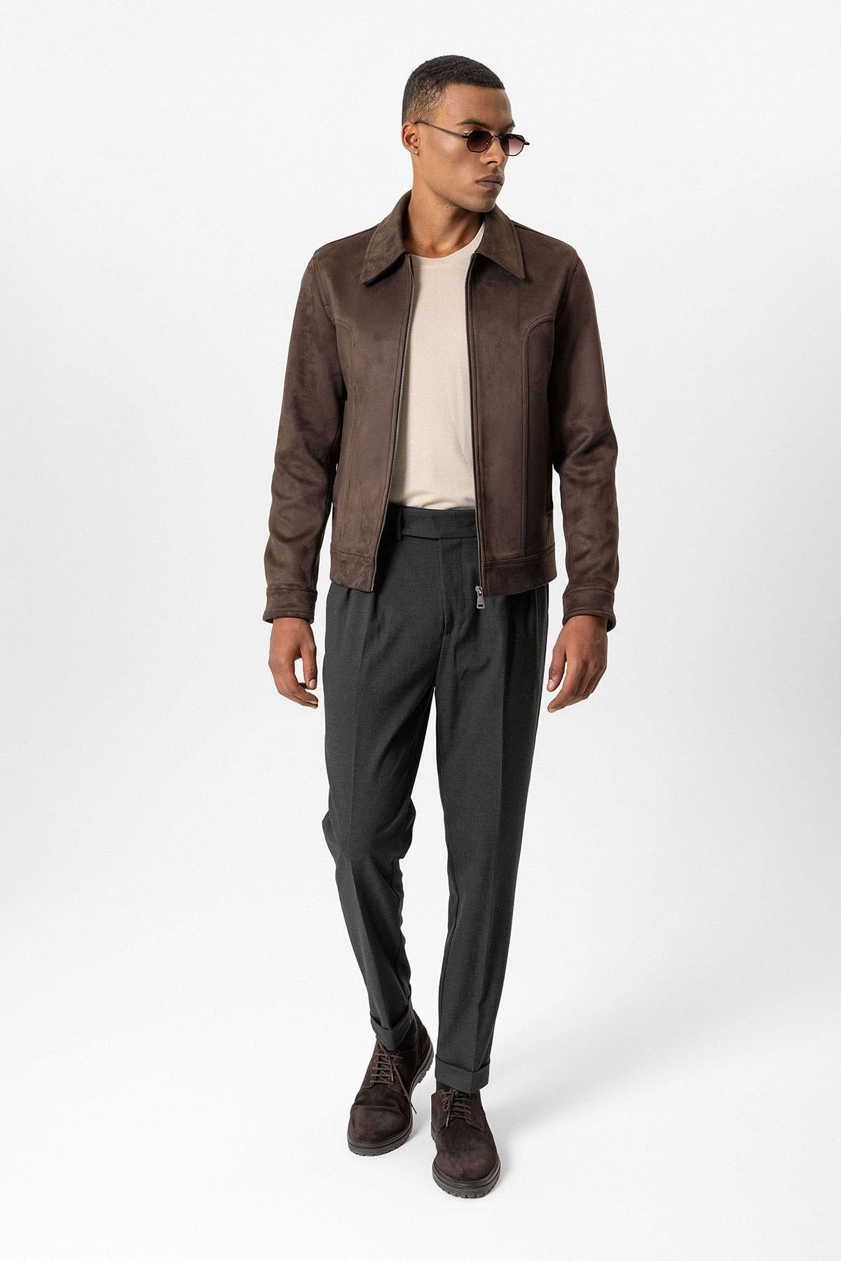 KOALA SYDNEY Brown Crop Fit Suede Men's Jacket -