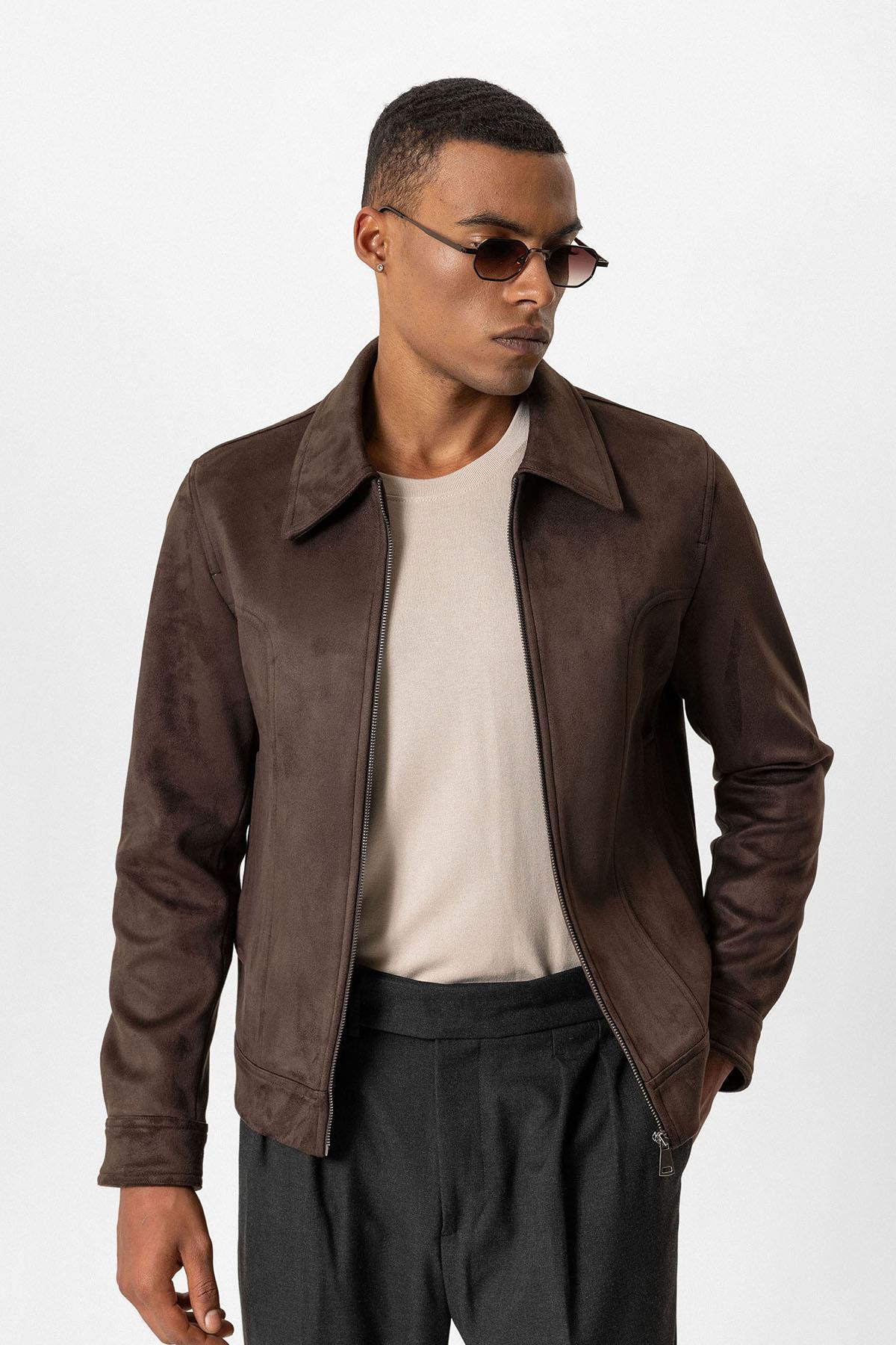 KOALA SYDNEY Brown Crop Fit Suede Men's Jacket -