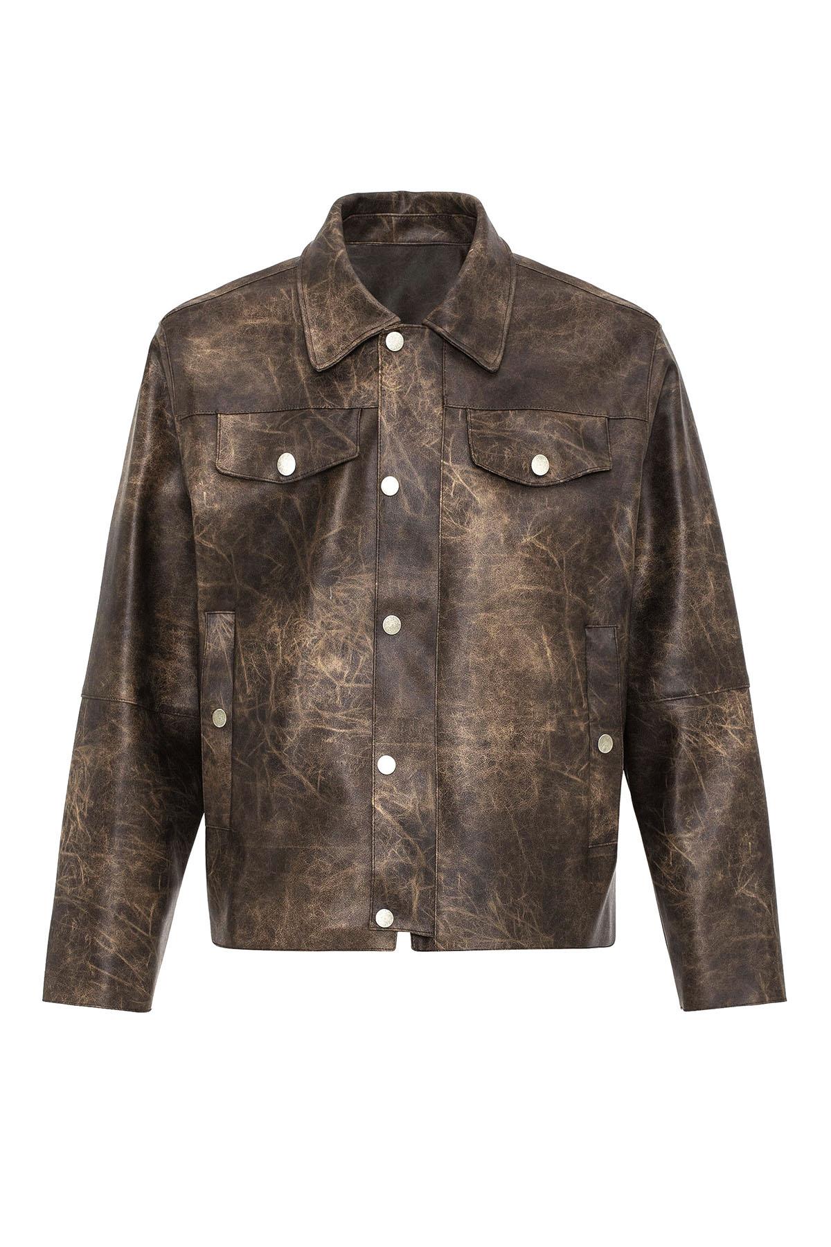 Brown Crop Fit Faux Leather Men's Jacket