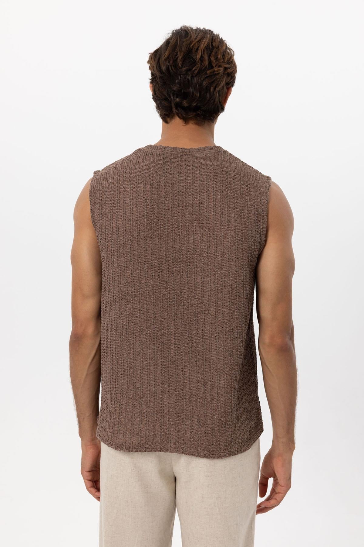 Men's Brown Textured Tank Top