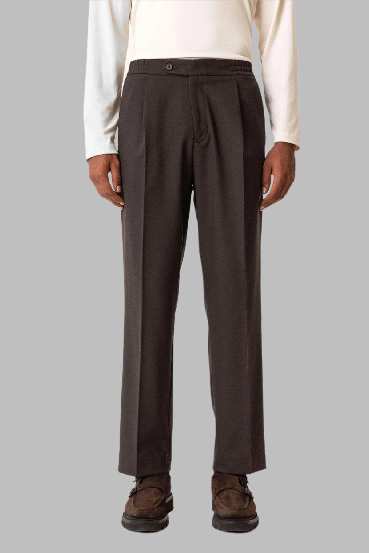 Brown Elastic Waist Baggy Men's Trousers -Wessi