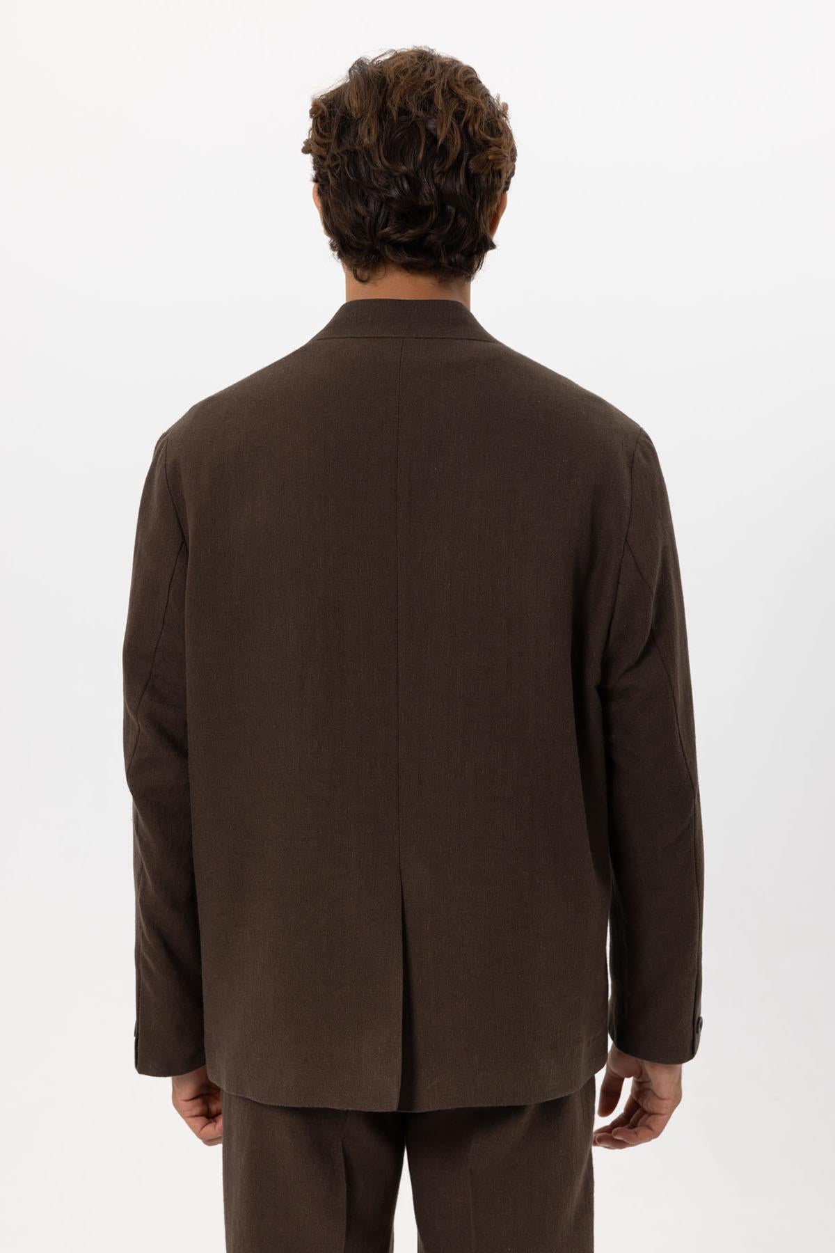 KOALA SYDNEY Men's Brown Linen Blend Double-Breasted Jacket