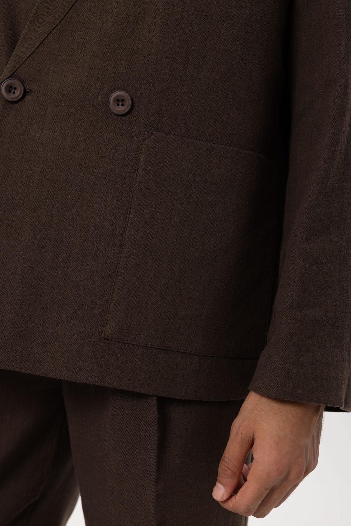 KOALA SYDNEY Men's Brown Linen Blend Double-Breasted Jacket