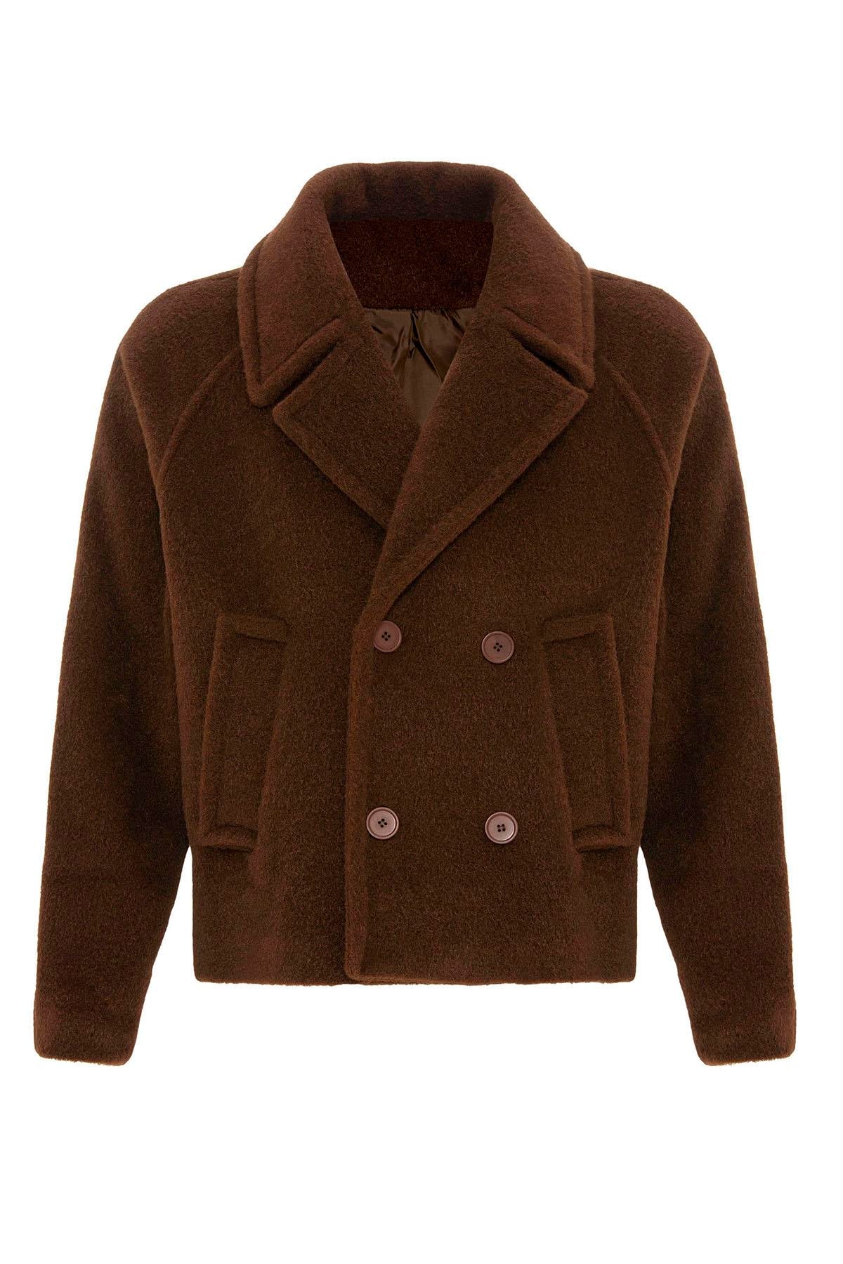 Brown Double-Breasted Crop Fit Men's Jacket