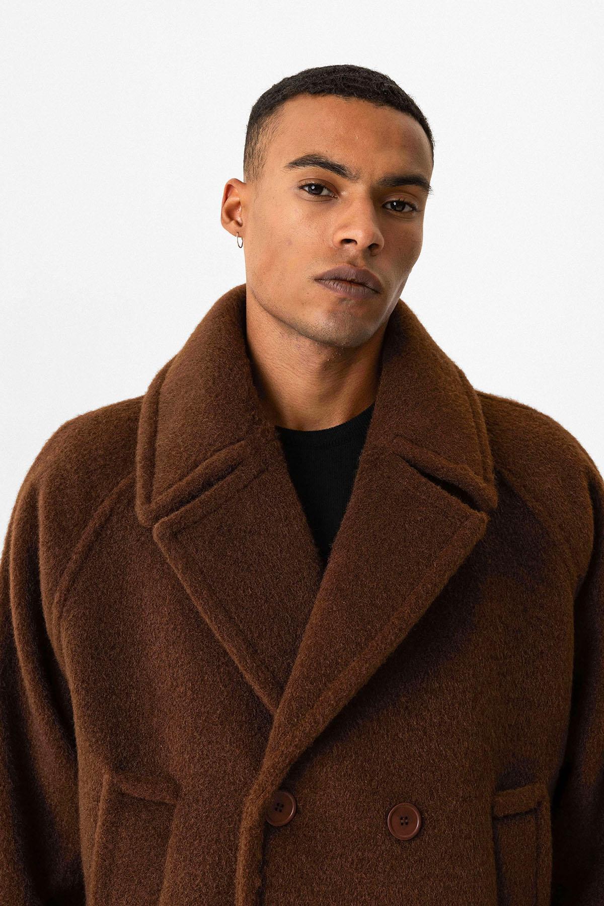 Brown Double-Breasted Crop Fit Men's Jacket