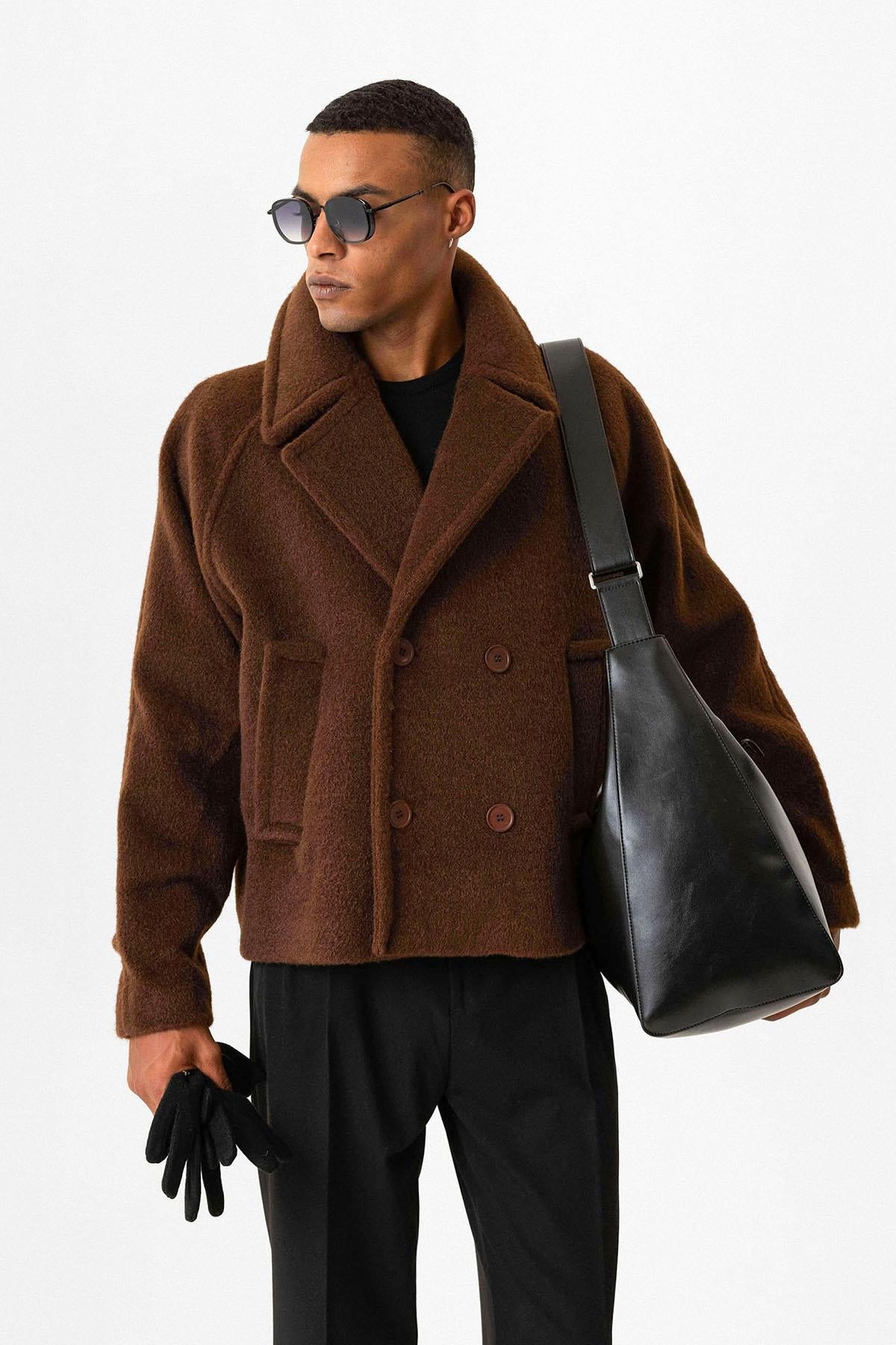 Brown Double-Breasted Crop Fit Men's Jacket