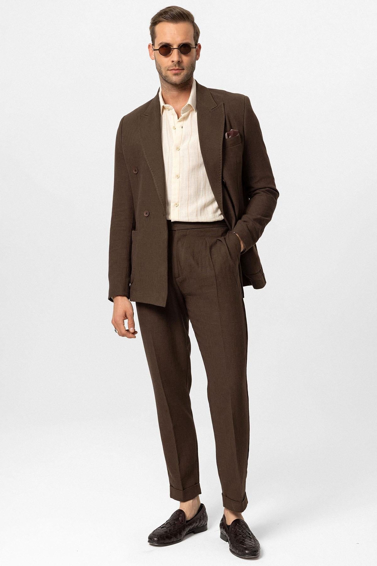 KOALA SYDNEY Men's Brown Double-Breasted Linen Blend Jacket