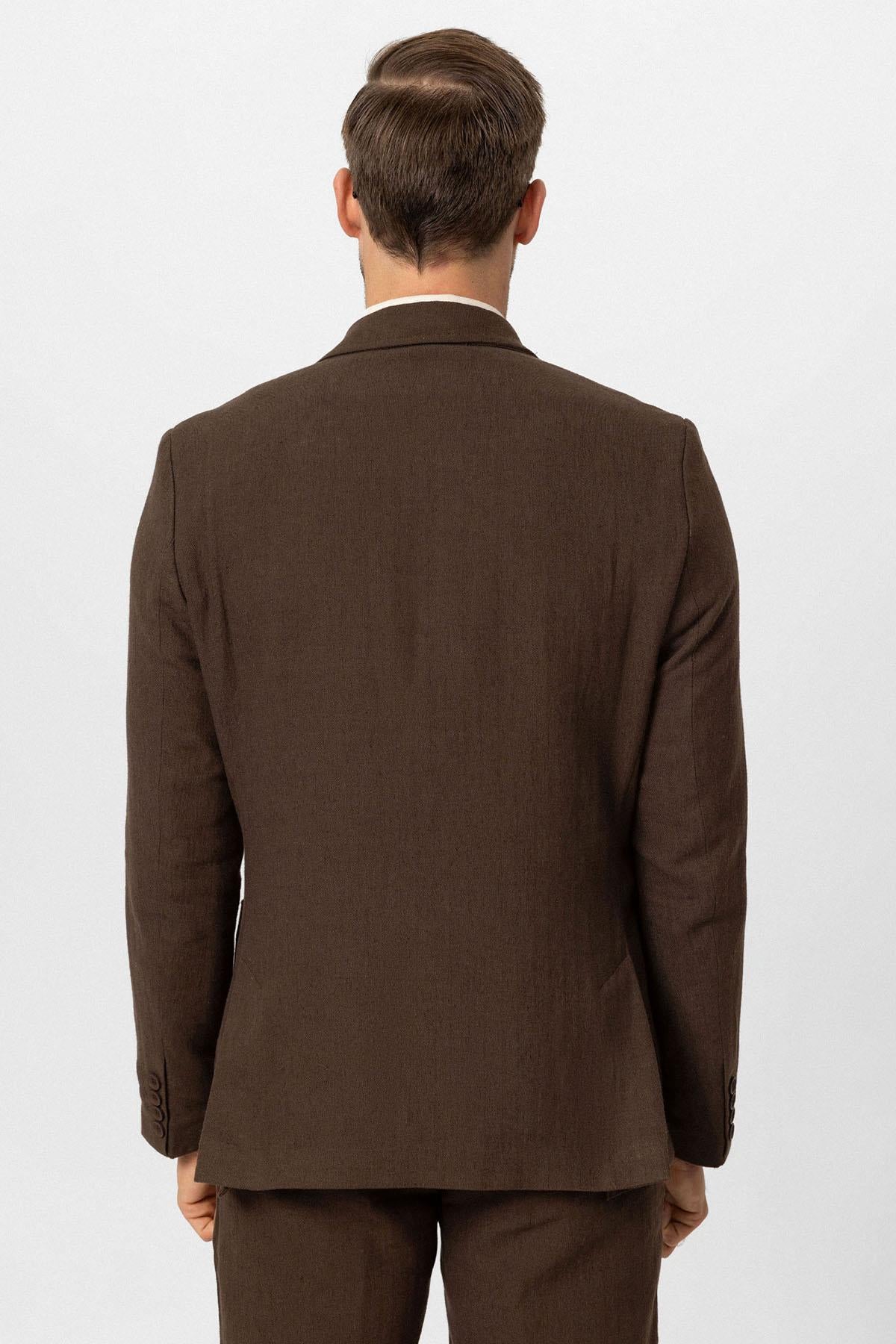KOALA SYDNEY Men's Brown Double-Breasted Linen Blend Jacket