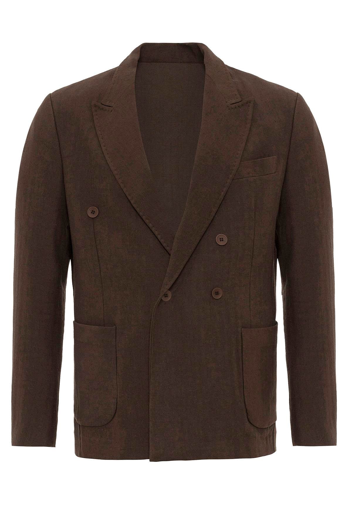 KOALA SYDNEY Men's Brown Double-Breasted Linen Blend Jacket