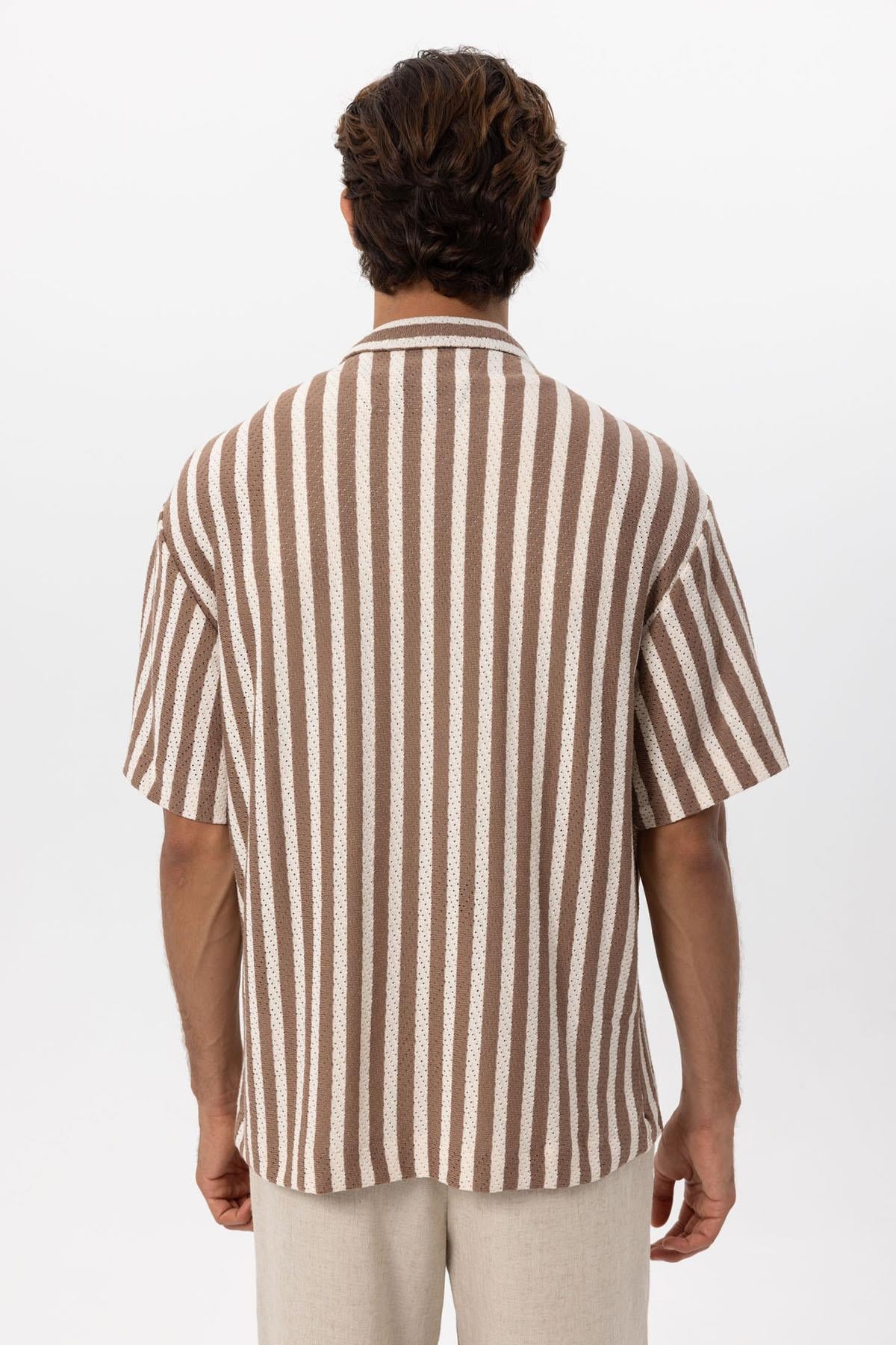 KOALA SYDNEY Men's Brown Oversized Knit Striped Shirt -