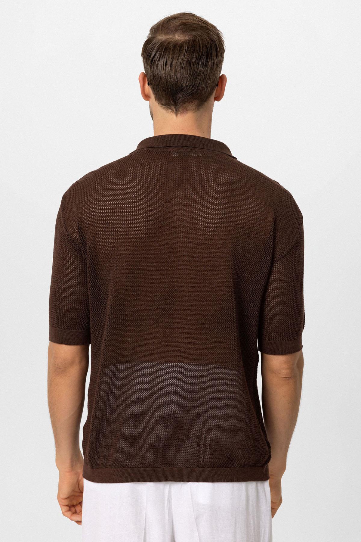 KOALA SYDNEY Men's Brown Polo Neck Knit T-Shirt