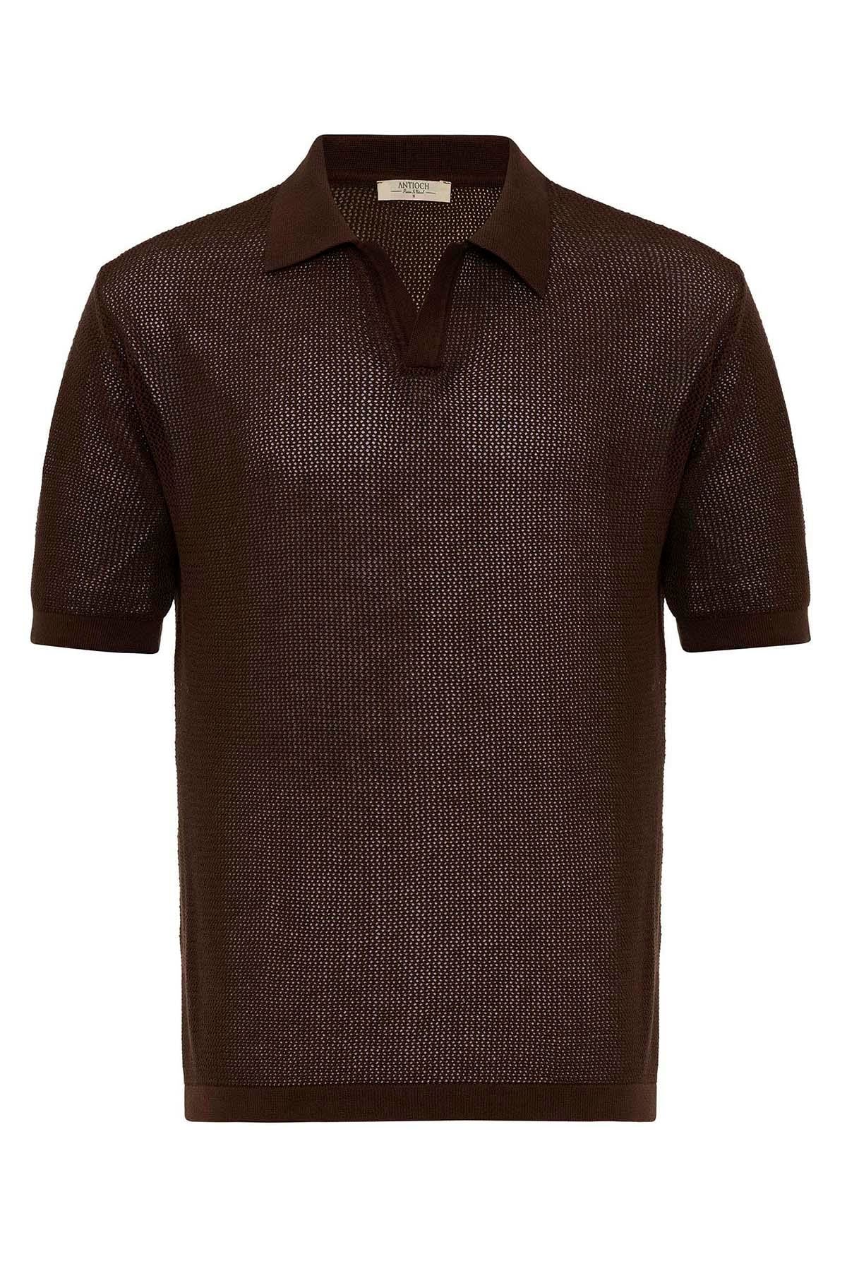 KOALA SYDNEY Men's Brown Polo Neck Knit T-Shirt