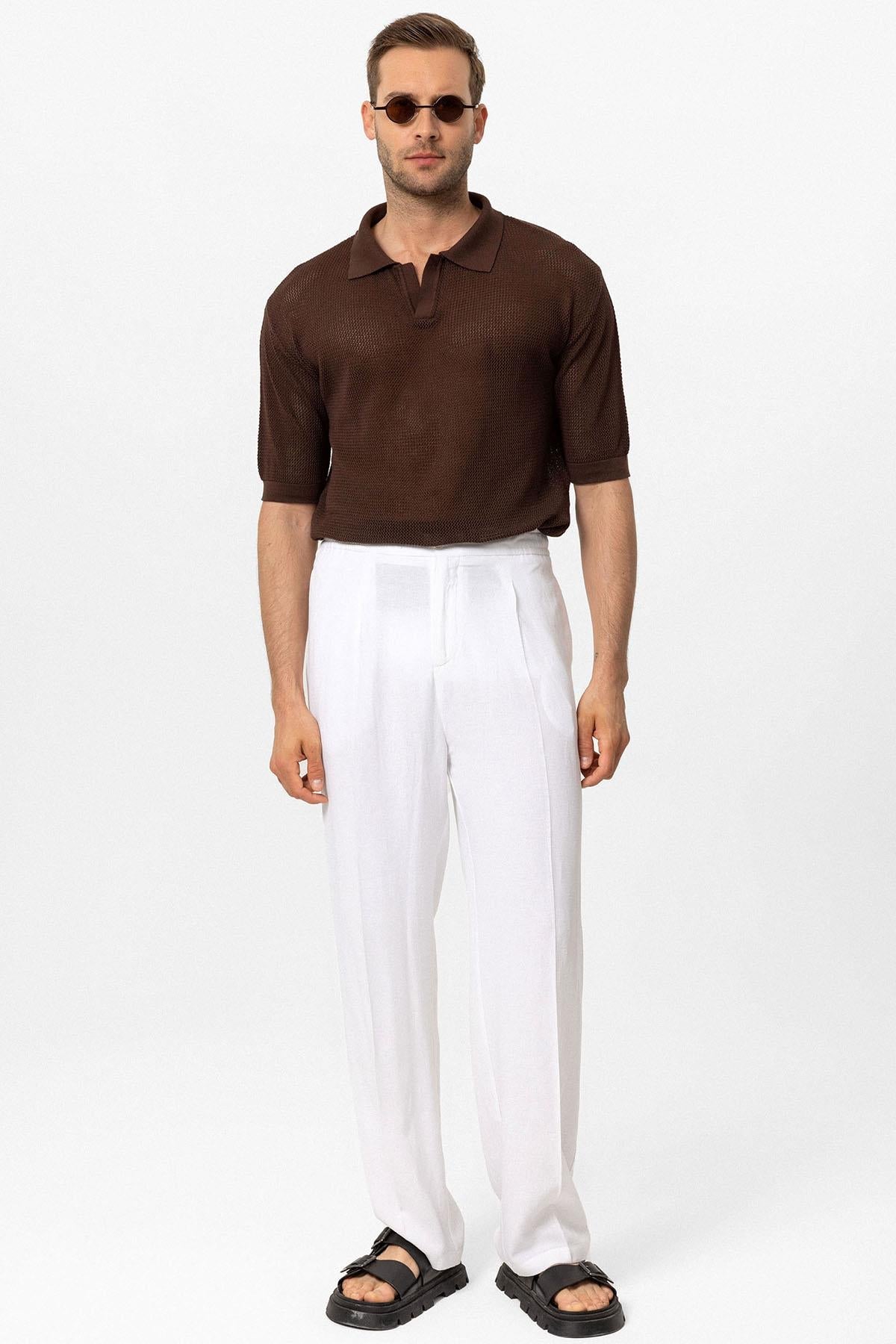 Men's Brown Polo Neck Knit T-Shirt - Wessi