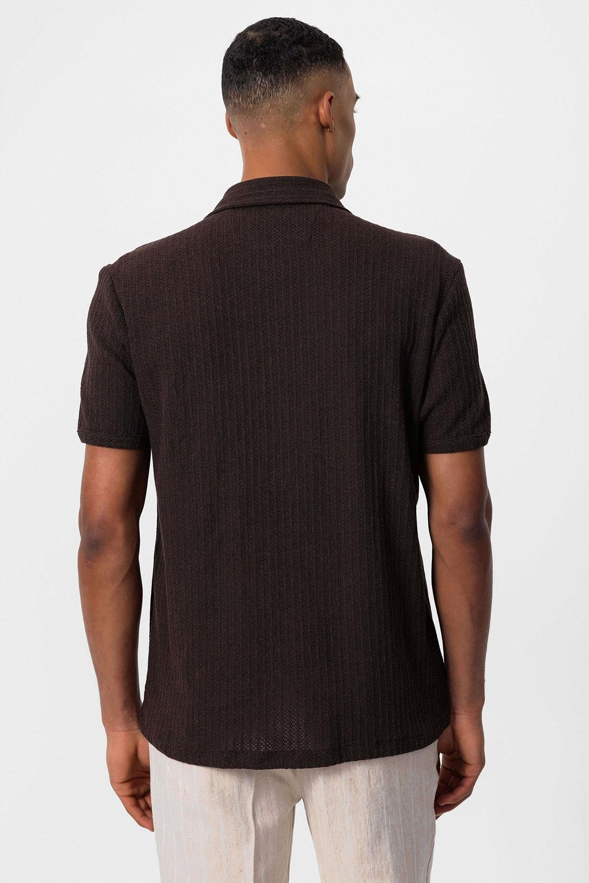 Men's Brown Polo Collar Knit Short-Sleeve Shirt