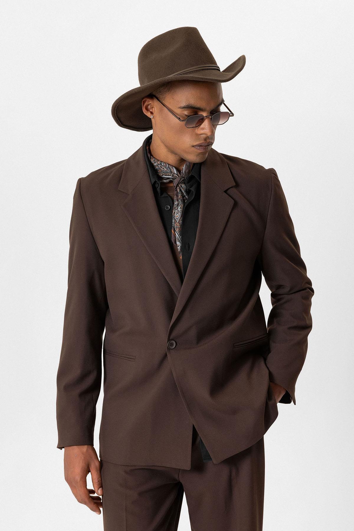 KOALA SYDNEY Brown Single-Button Relaxed Men's Blazer Jacket