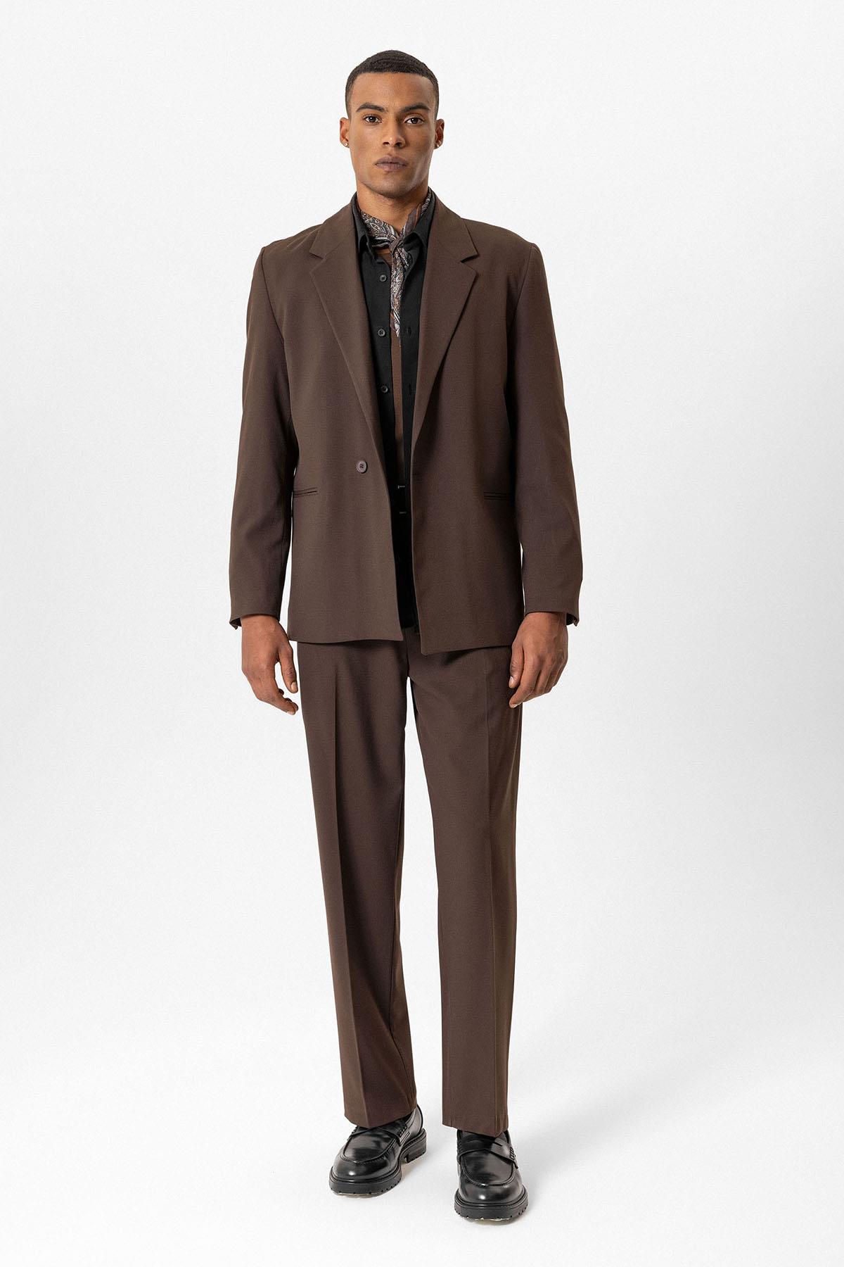 KOALA SYDNEY Brown Single-Button Relaxed Men's Blazer Jacket
