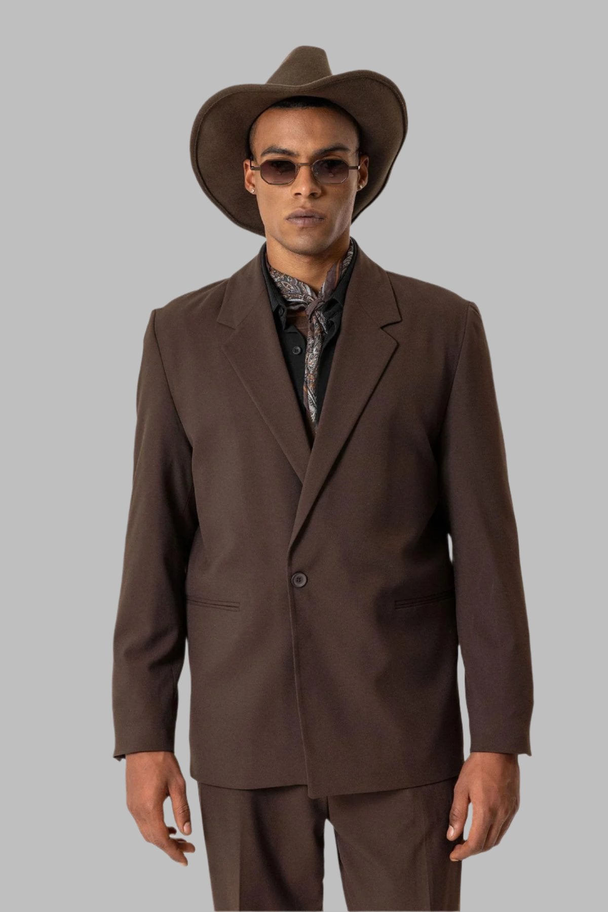 KOALA SYDNEY Brown Single-Button Relaxed Men's Blazer Jacket