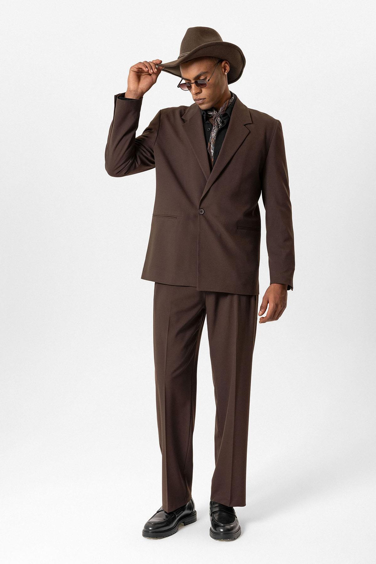 KOALA SYDNEY Brown Single-Button Relaxed Men's Blazer Jacket
