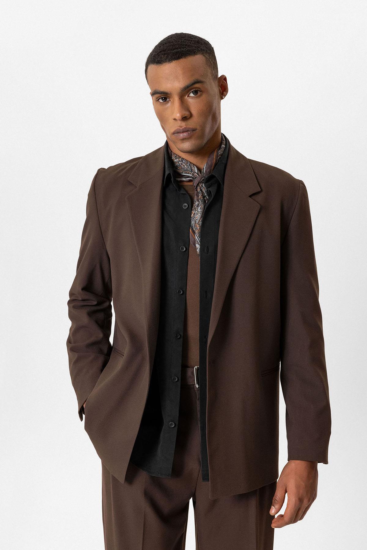 KOALA SYDNEY Brown Single-Button Relaxed Men's Blazer Jacket