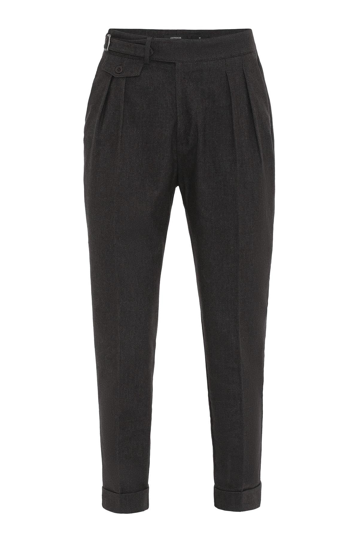 Brown High-Waisted Men's Trousers with Buckle Detail