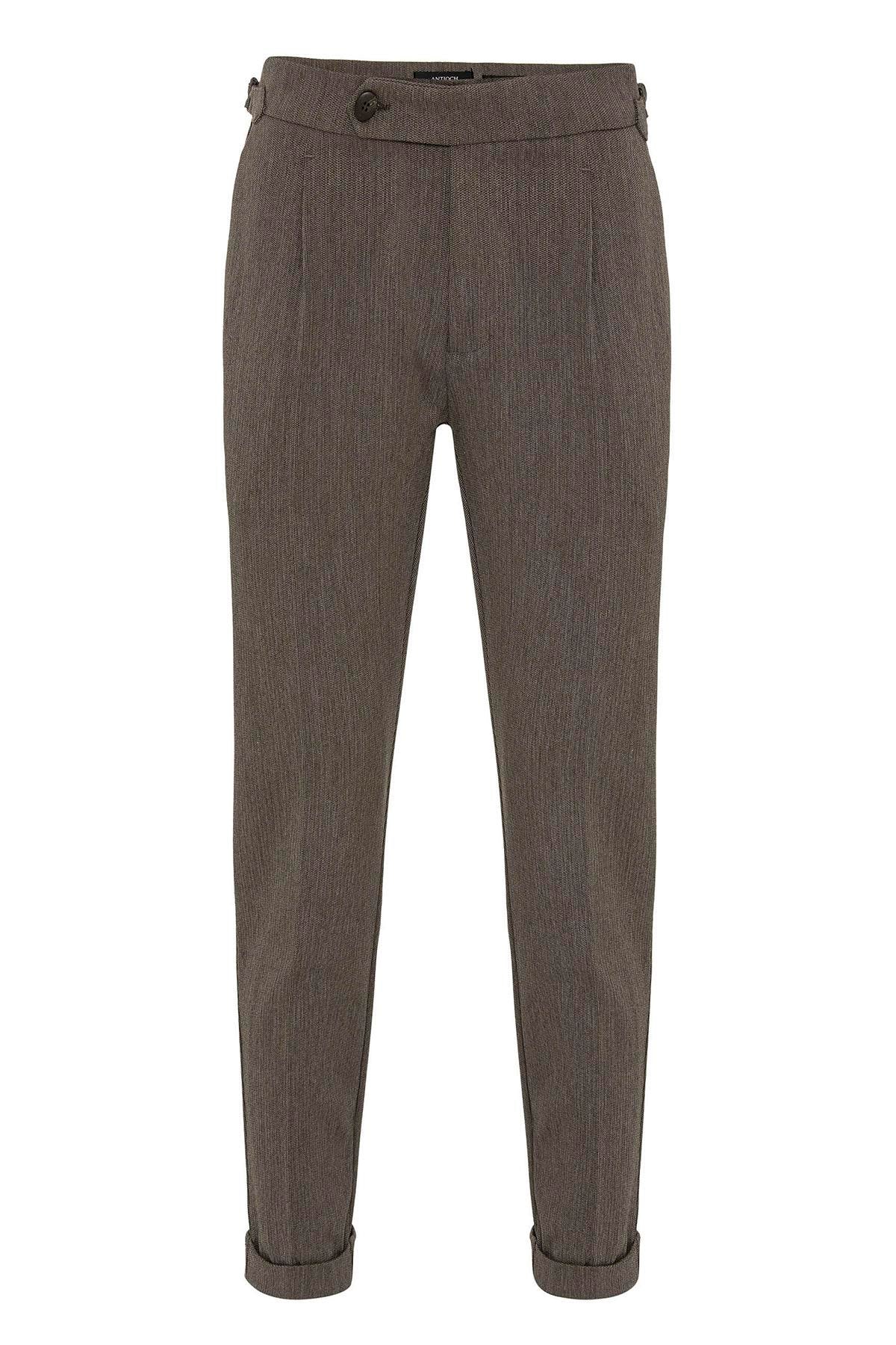 Brown High Waist Pleated Double Leg Men's Trousers