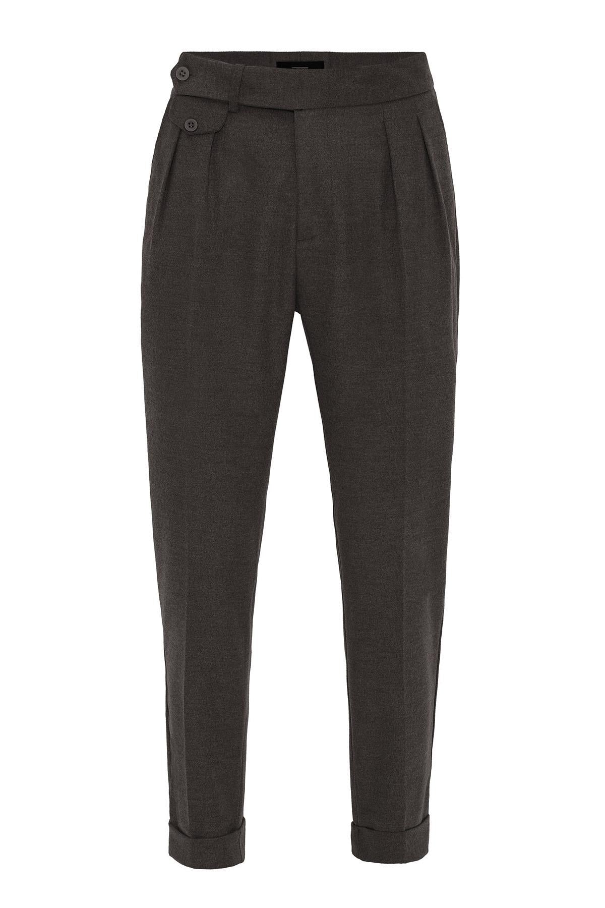 Brown High-Waisted Pleated Technical Men's Trousers