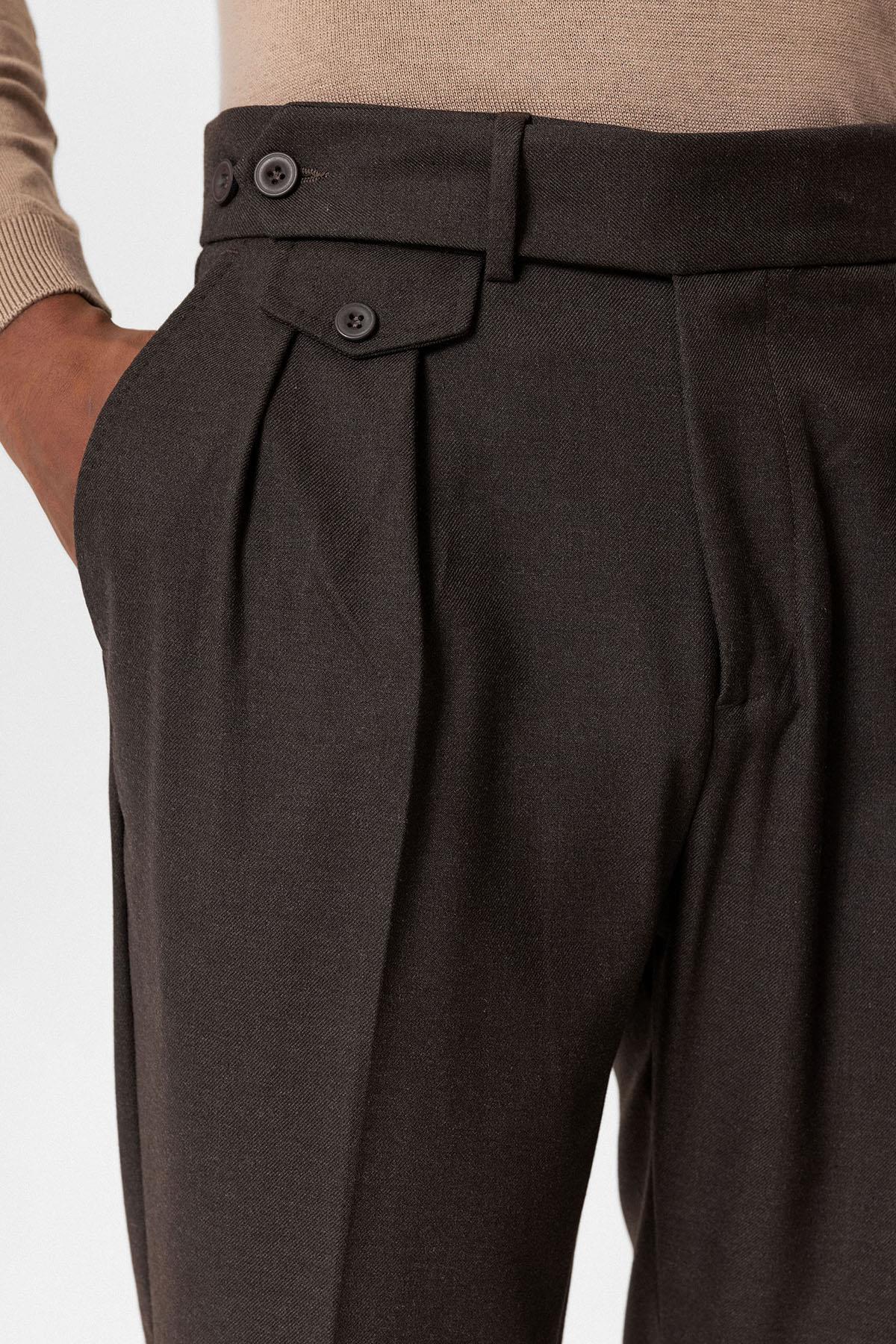 Brown High-Waisted Pleated Technical Men's Trousers
