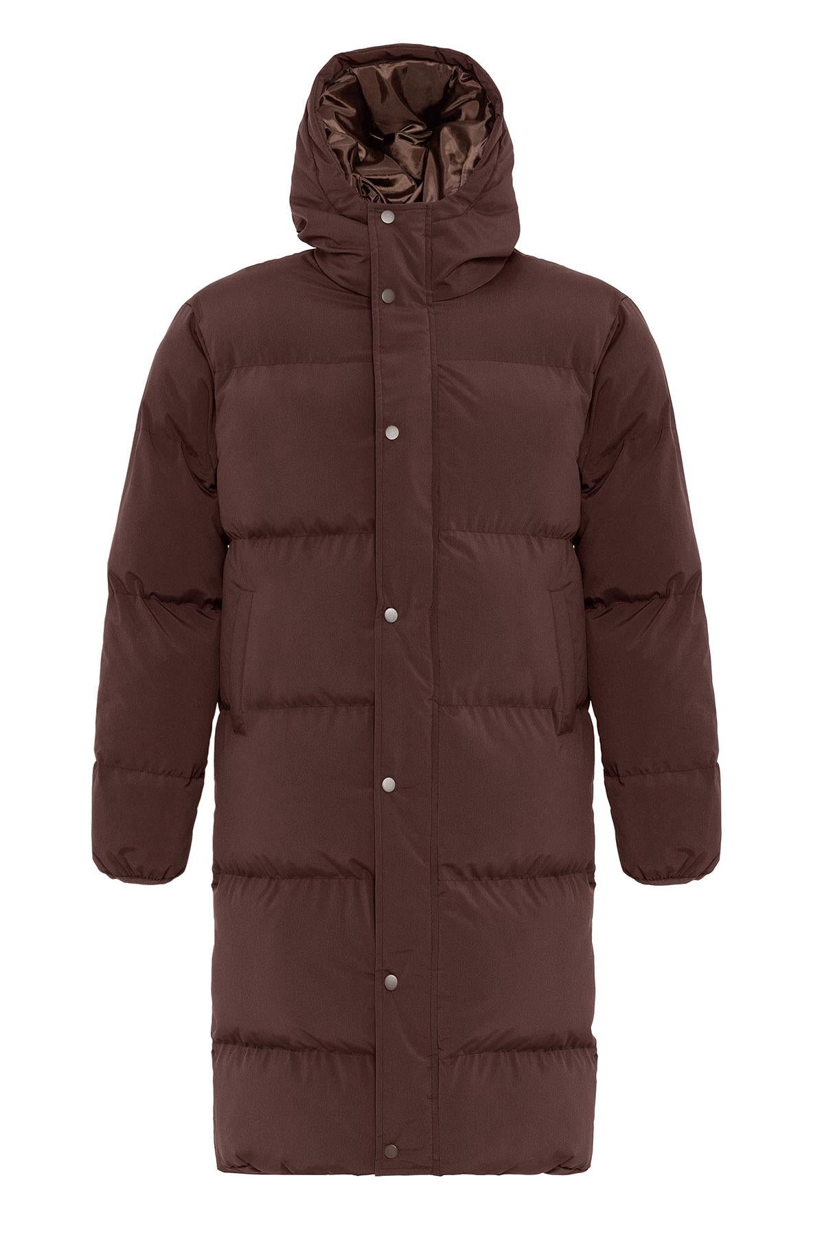 Men's Brown Hooded Long Puffer Jacket