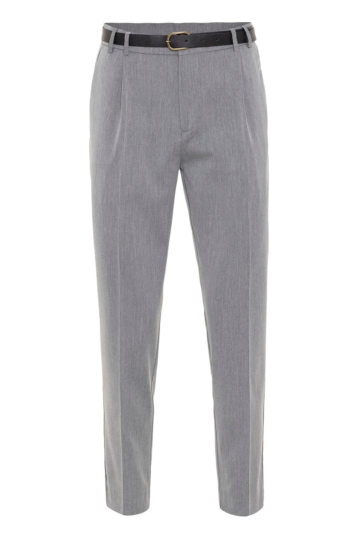 Men's Grey Belted High Waist Trousers