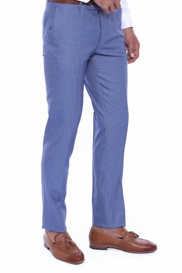 Blue Self Patterned Fabric Trouser