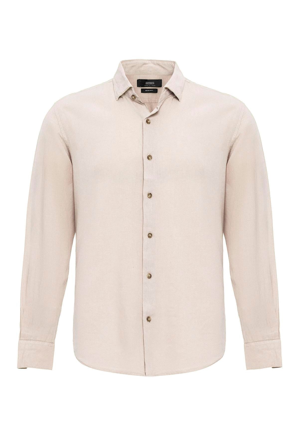 Men's Beige Linen Blend Shirt -