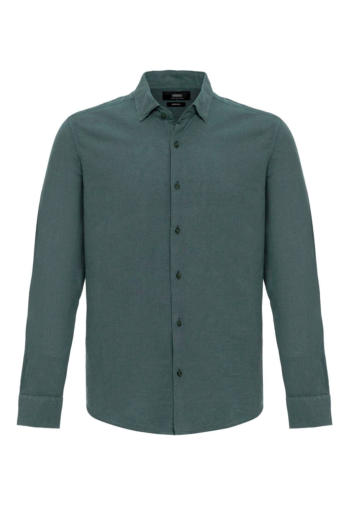 Men's Green Linen Blend Shirt