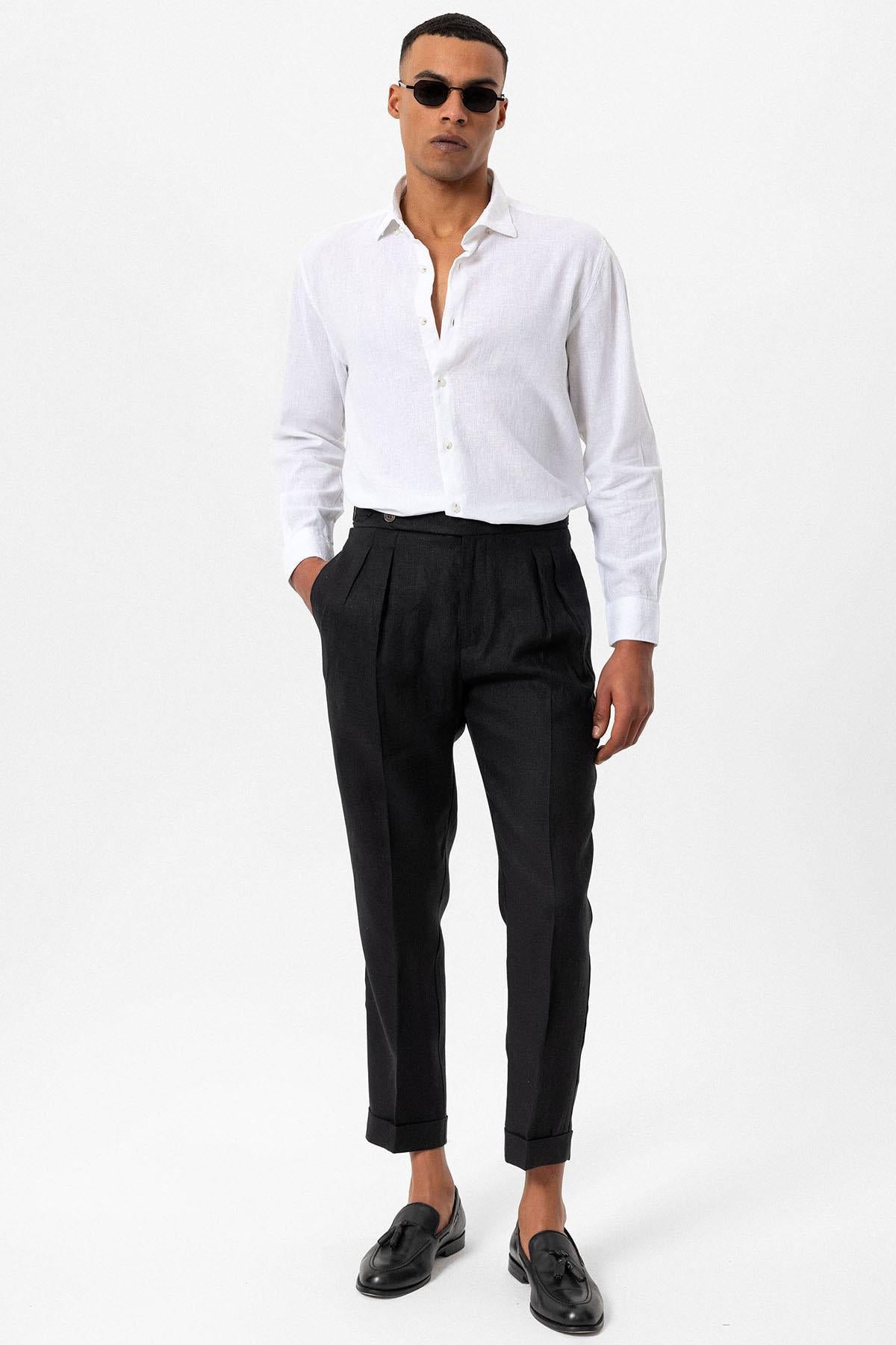 Men's White Linen Blend Shirt