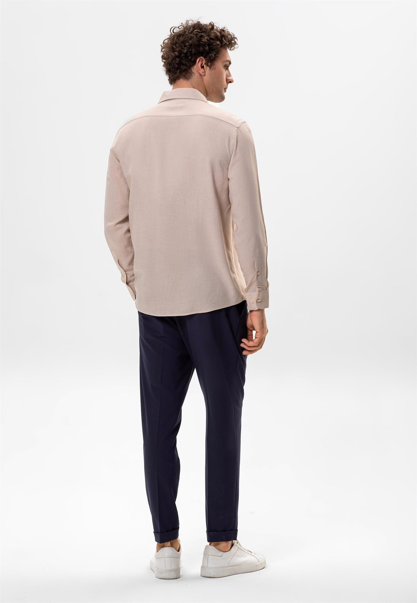 Men's Light Beige Linen Blended Relax Fit Shirt -