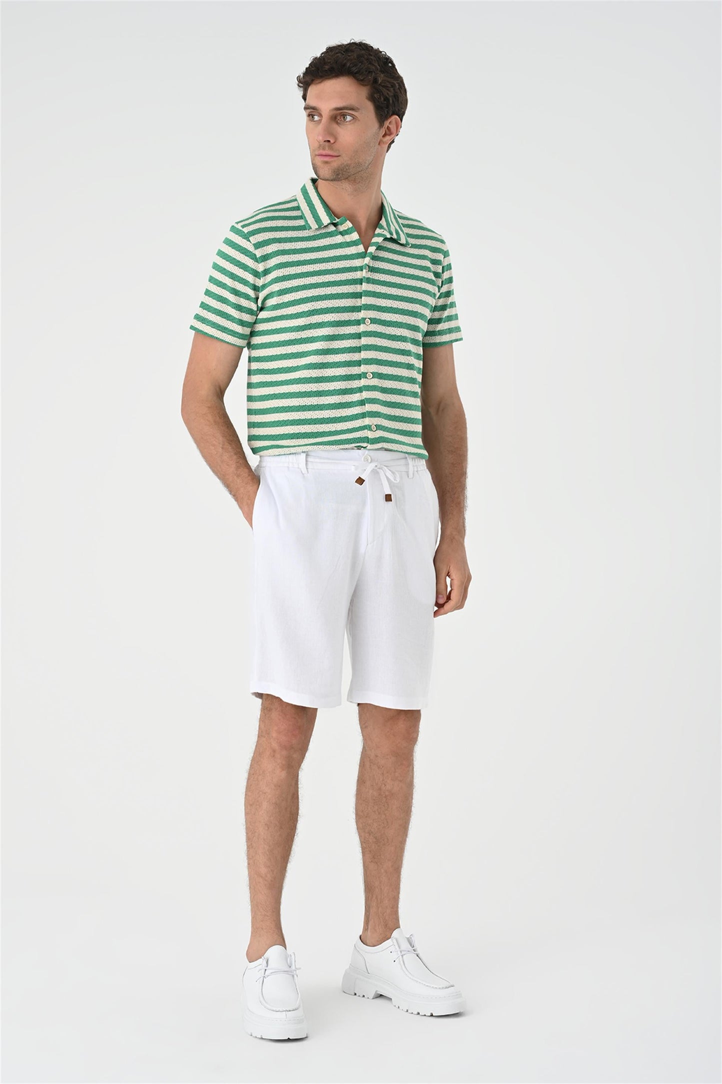 Men's Duck Green Short Sleeve Striped Knitwear Shirt