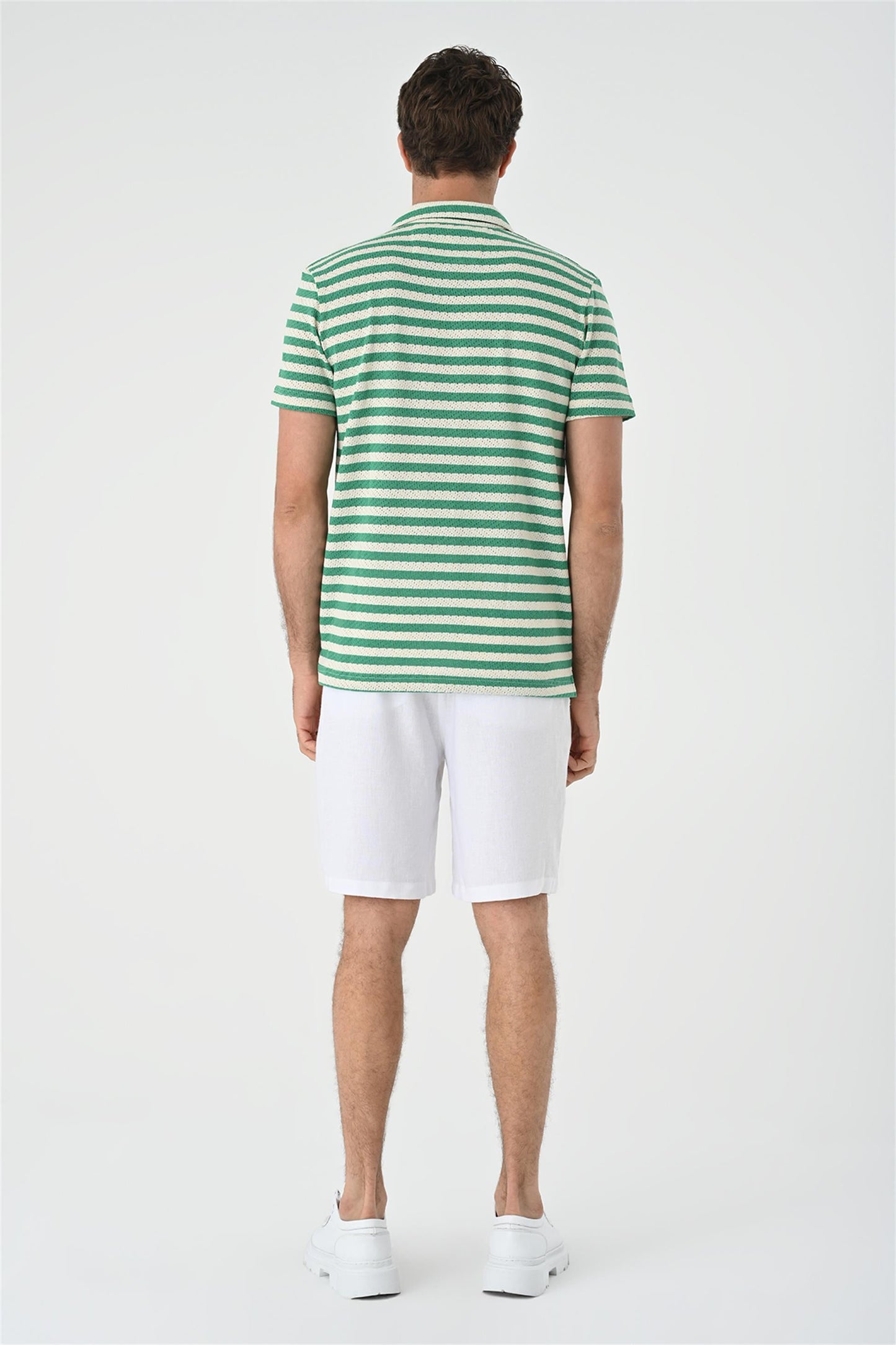 Men's Duck Green Short Sleeve Striped Knitwear Shirt -